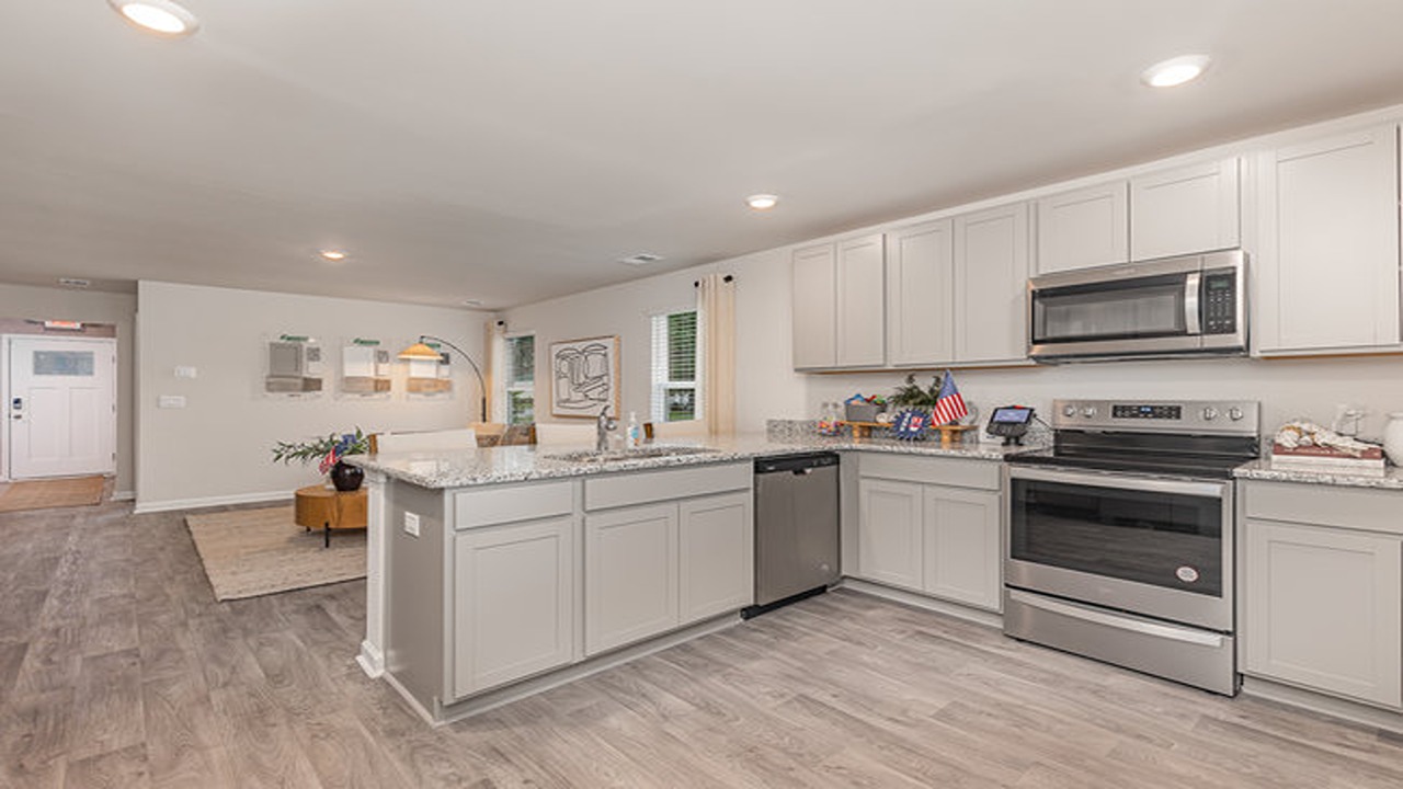 kitchen with gray cabinets