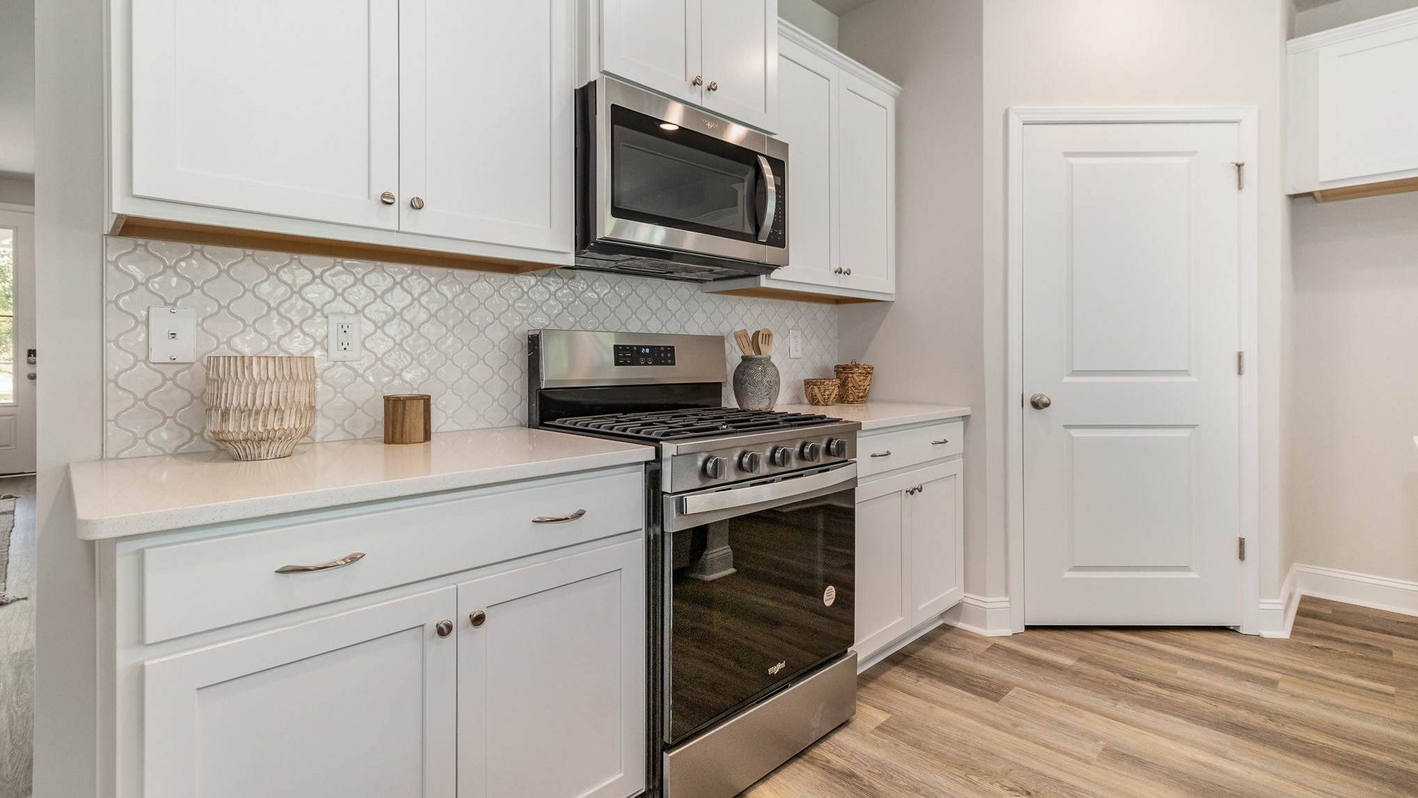kitchen with white cabinets