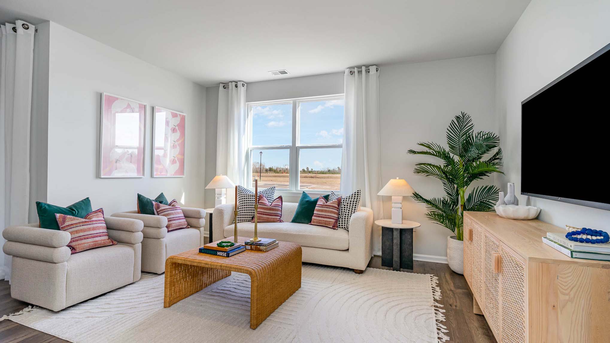 living room with ample lighting