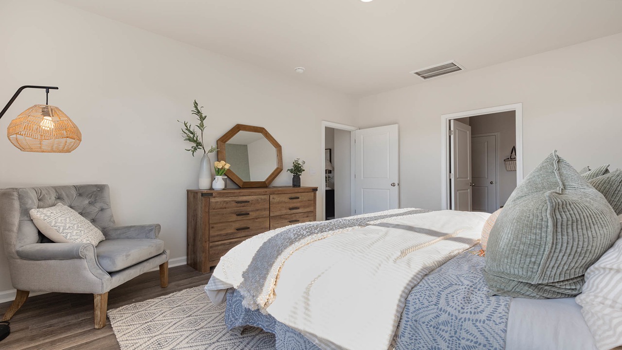 Cali primary bedroom with dresser