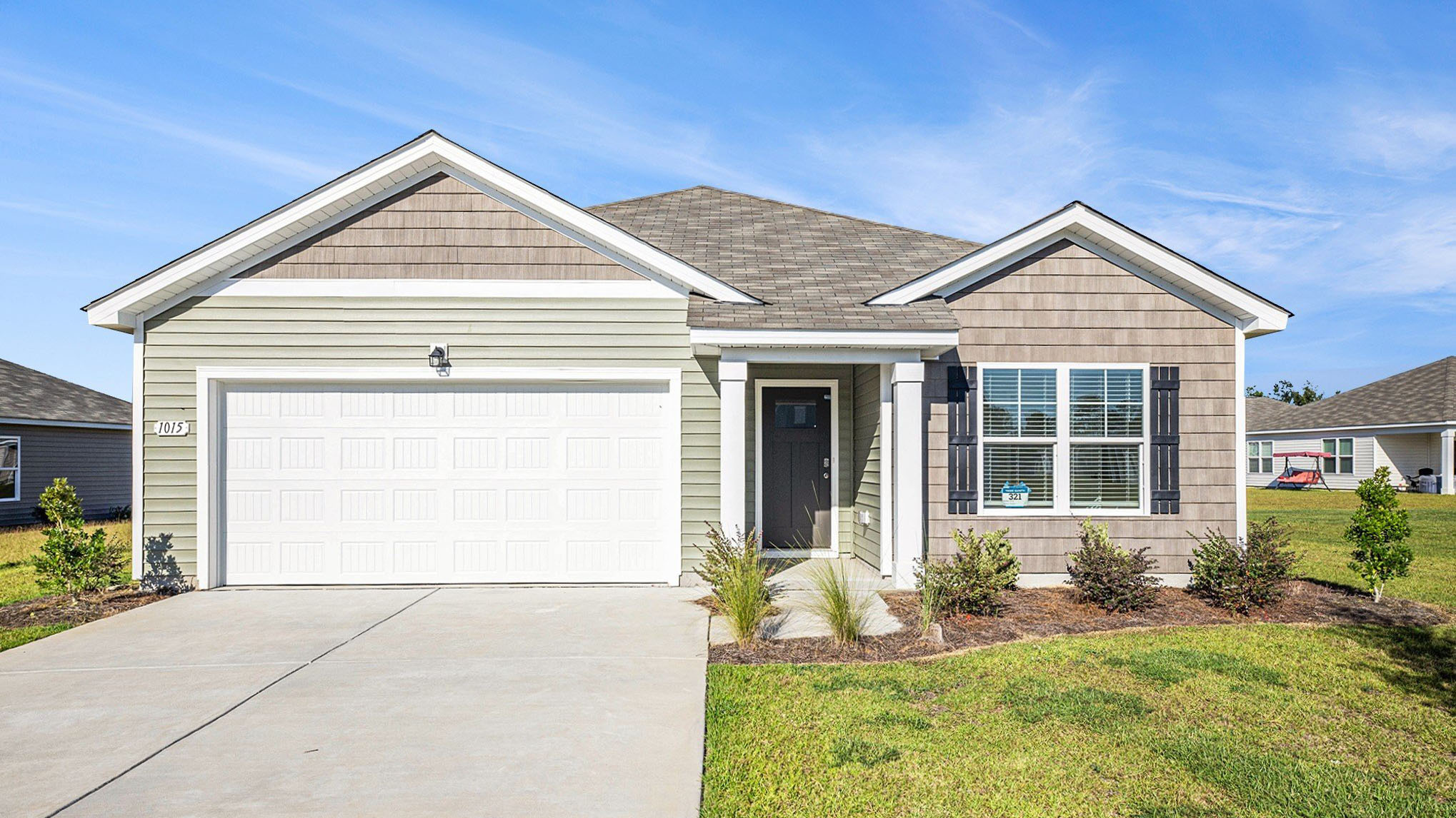 single-story home with two-car garage