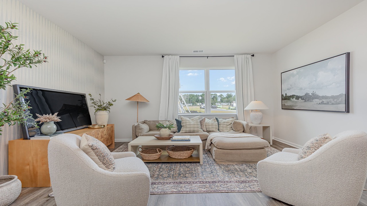 living room with vinyl plank flooring