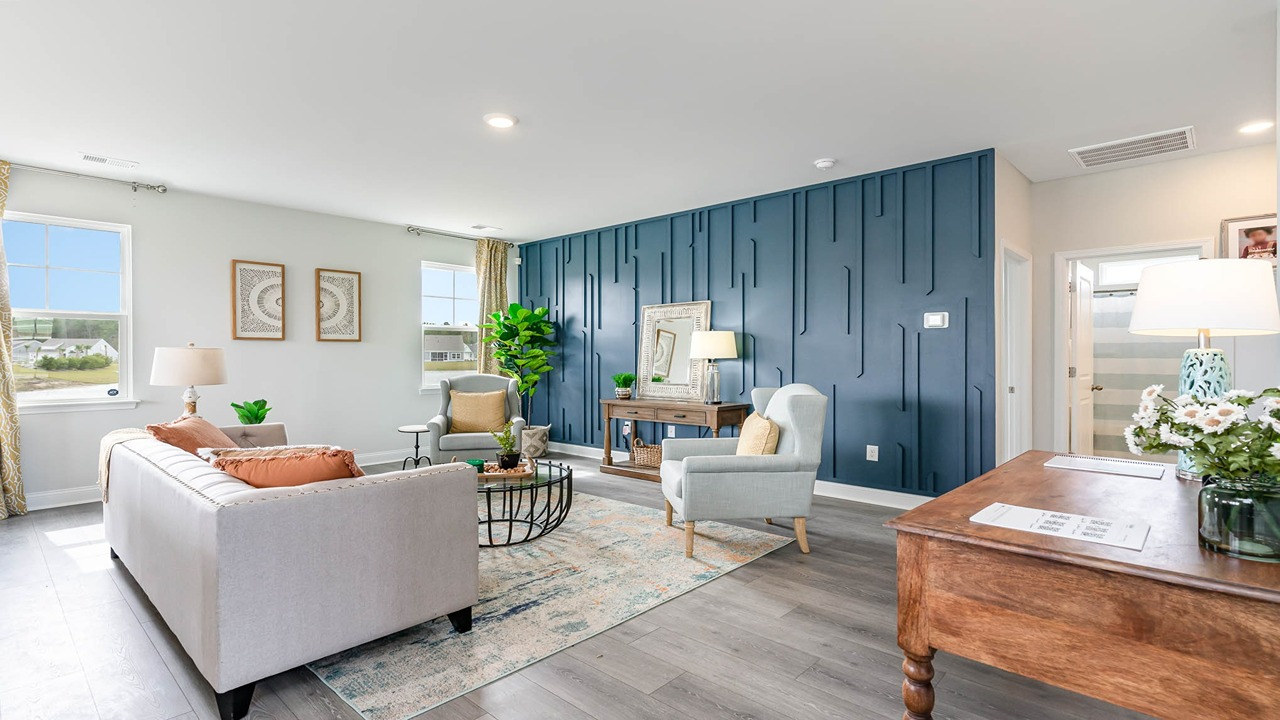 living room with vinyl plank flooring