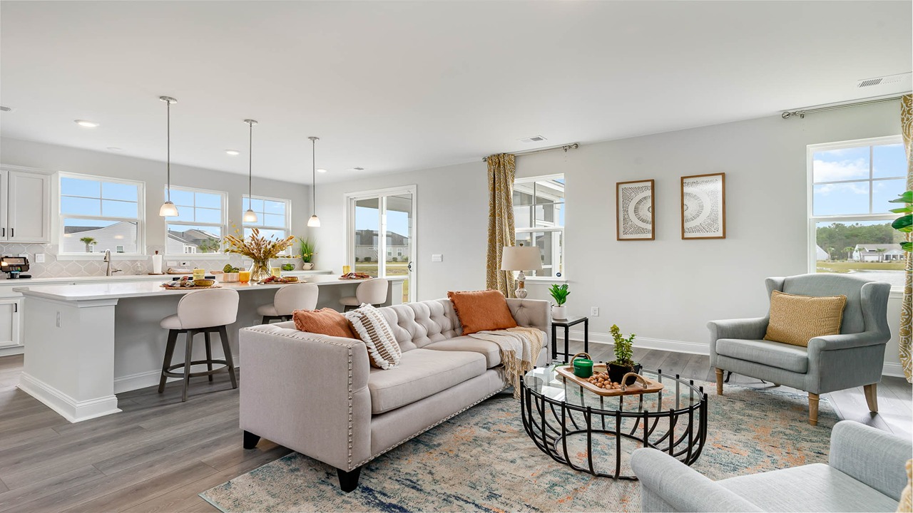 living room with vinyl plank flooring
