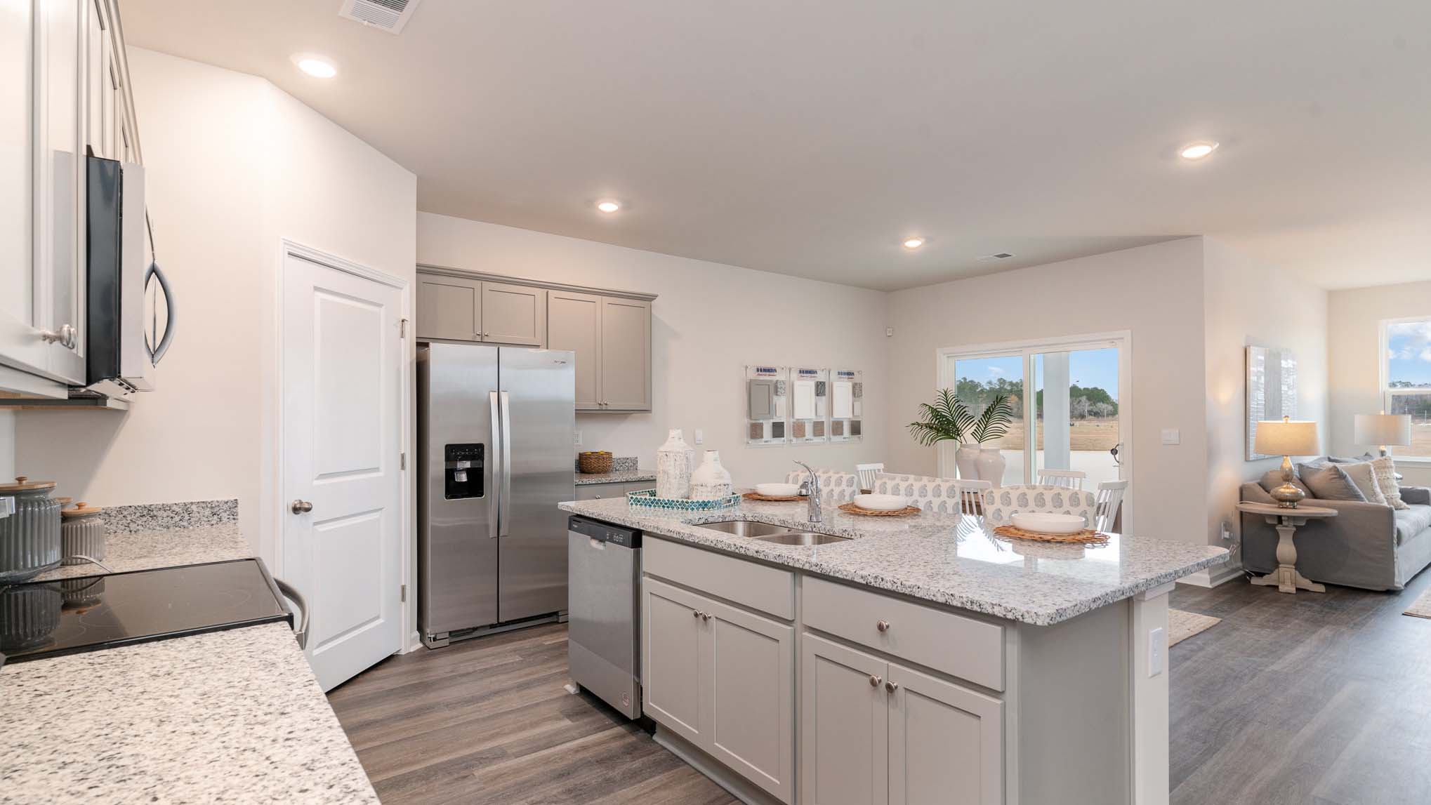 kitchen with gray cabinets
