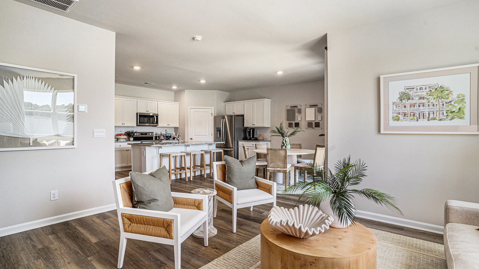 living room with kitchen overview