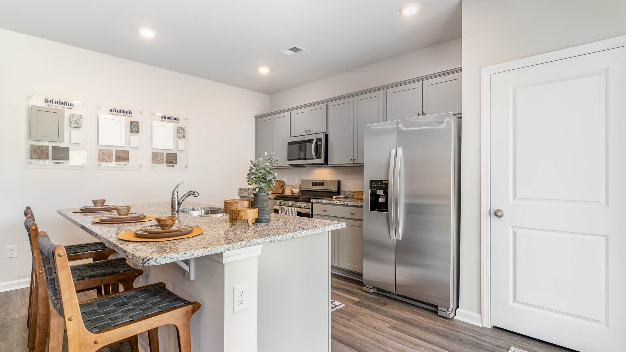 kitchen with gray cabinets