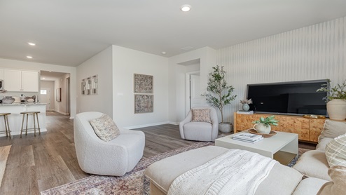 Cali living room with kitchen in view