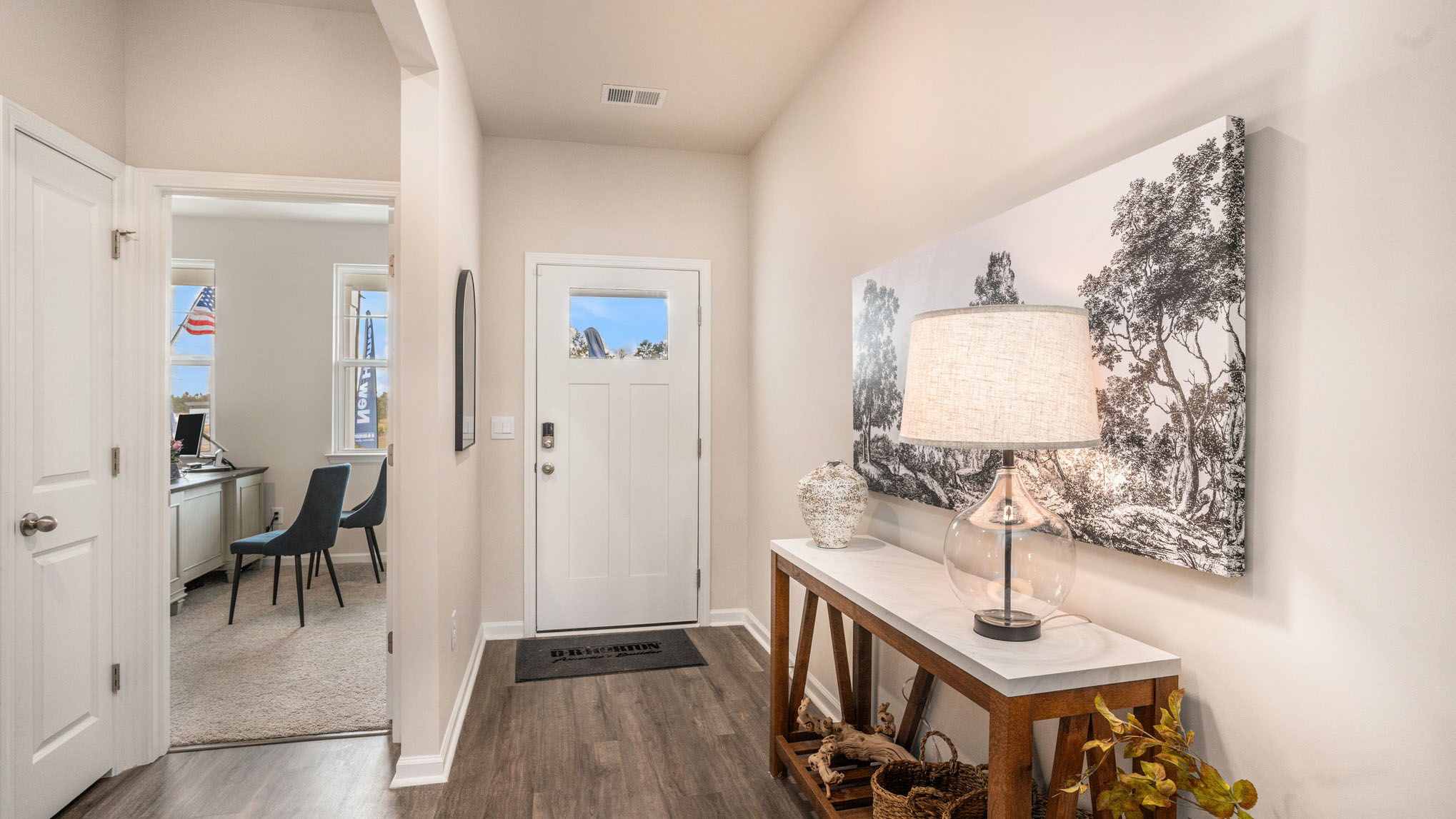 entryway with white door