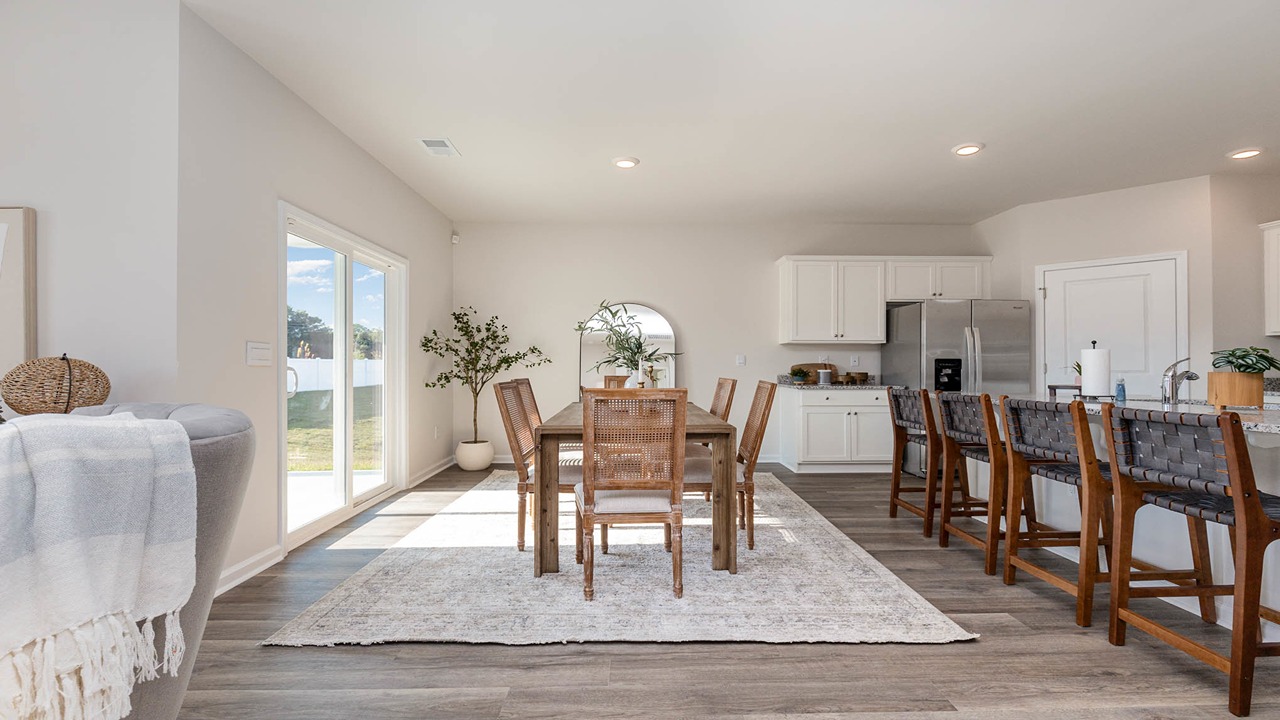 living room and dining area
