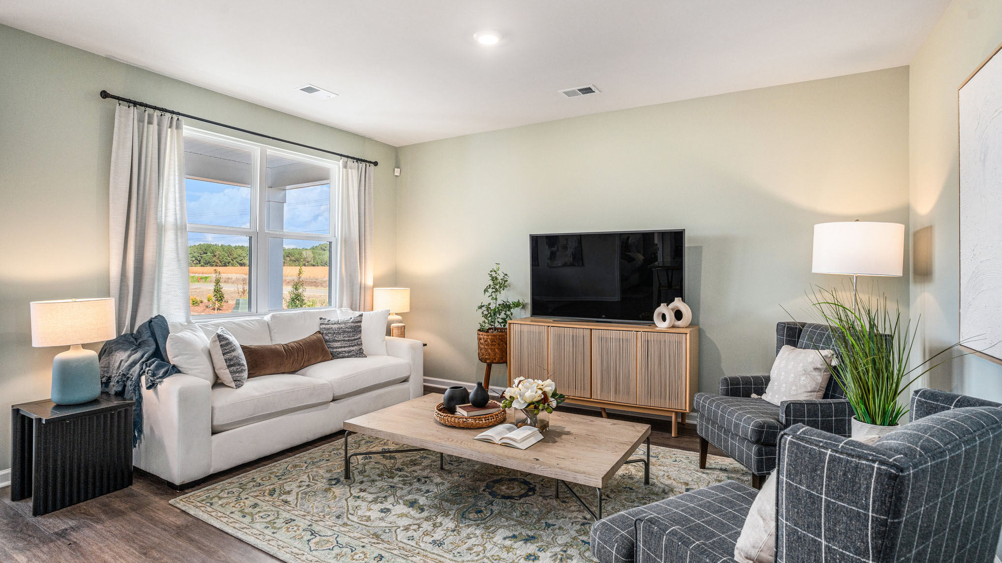 living room with large windows