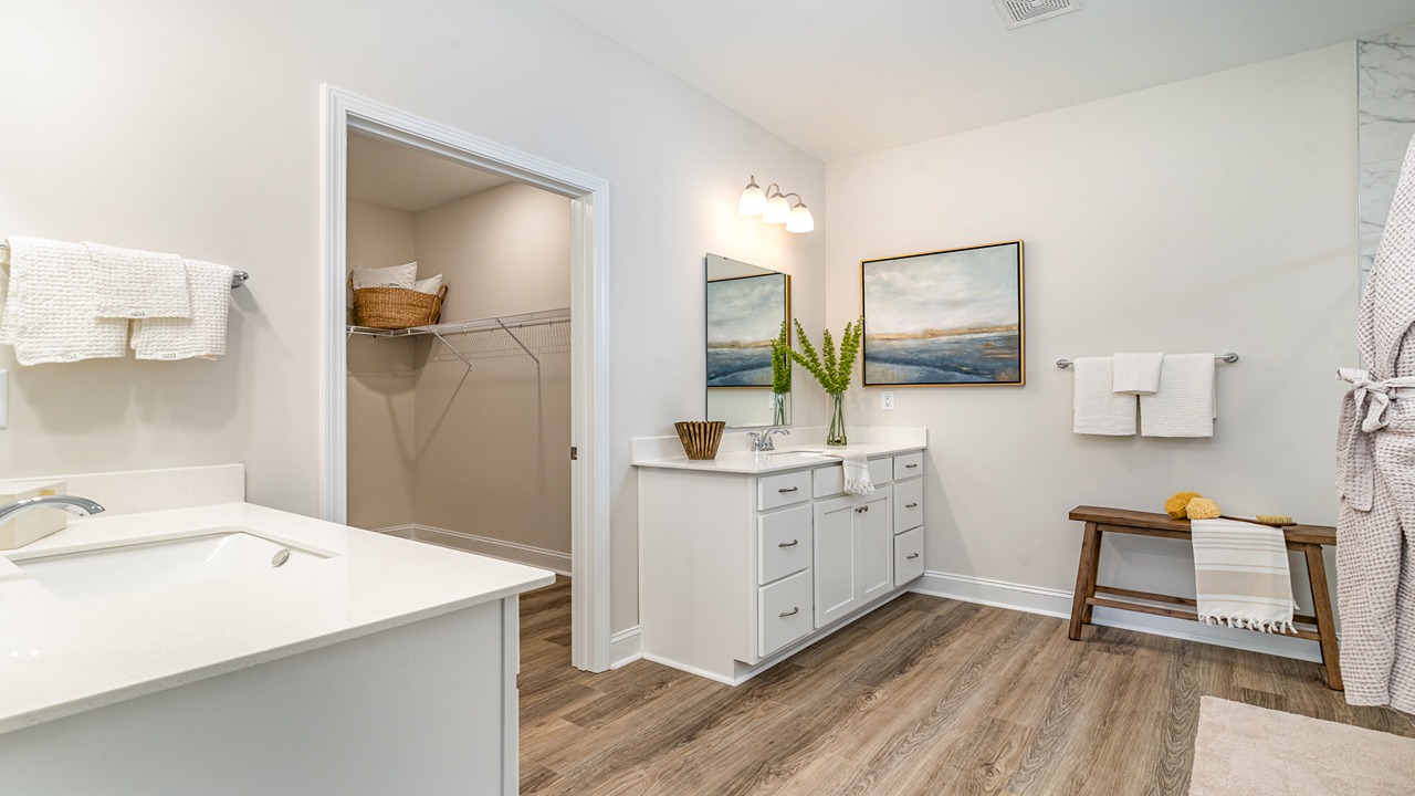 bathroom with quartz counters