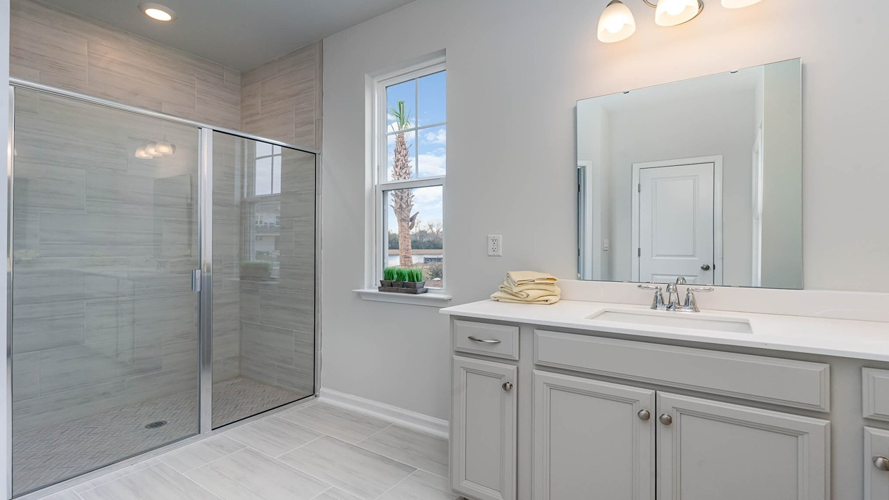 bathroom with quartz counters