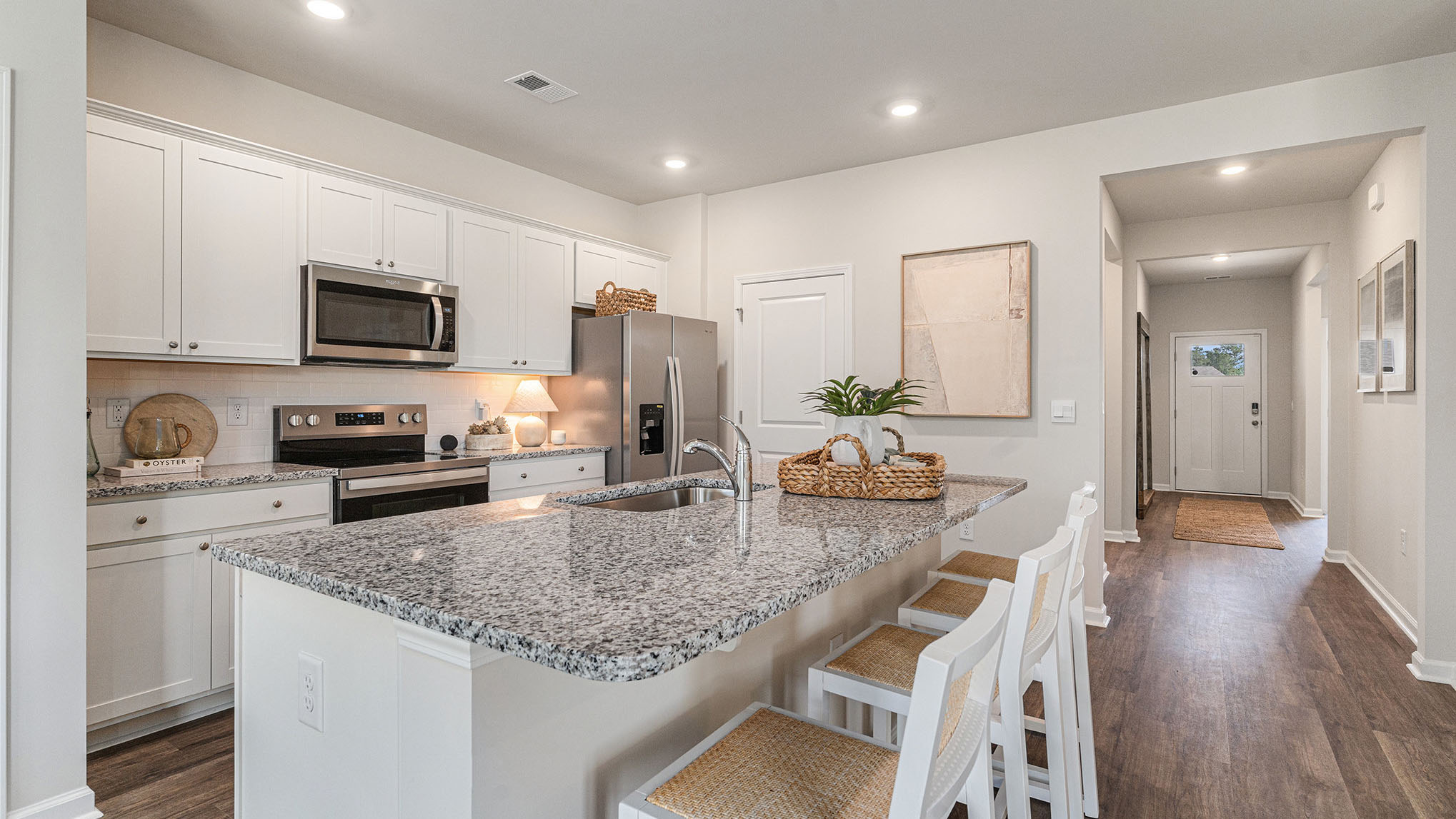 kitchen with white cabinets