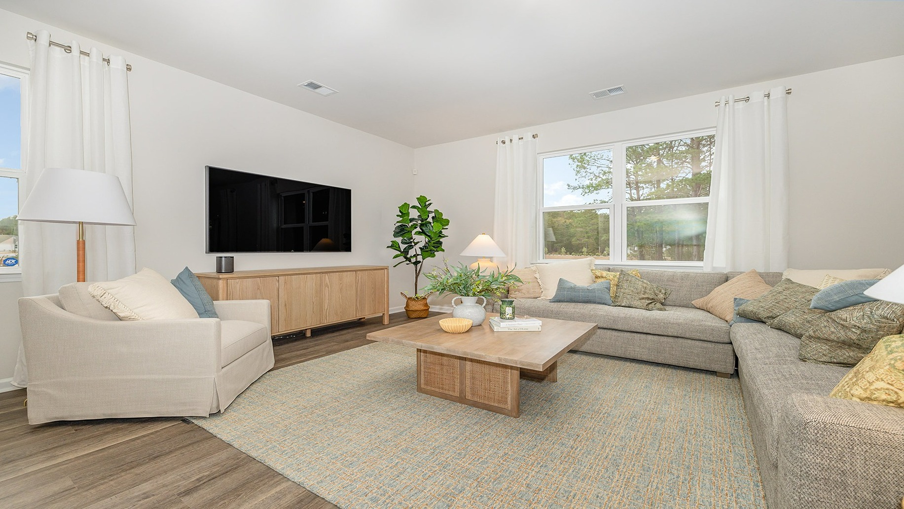 living room with maple lighting