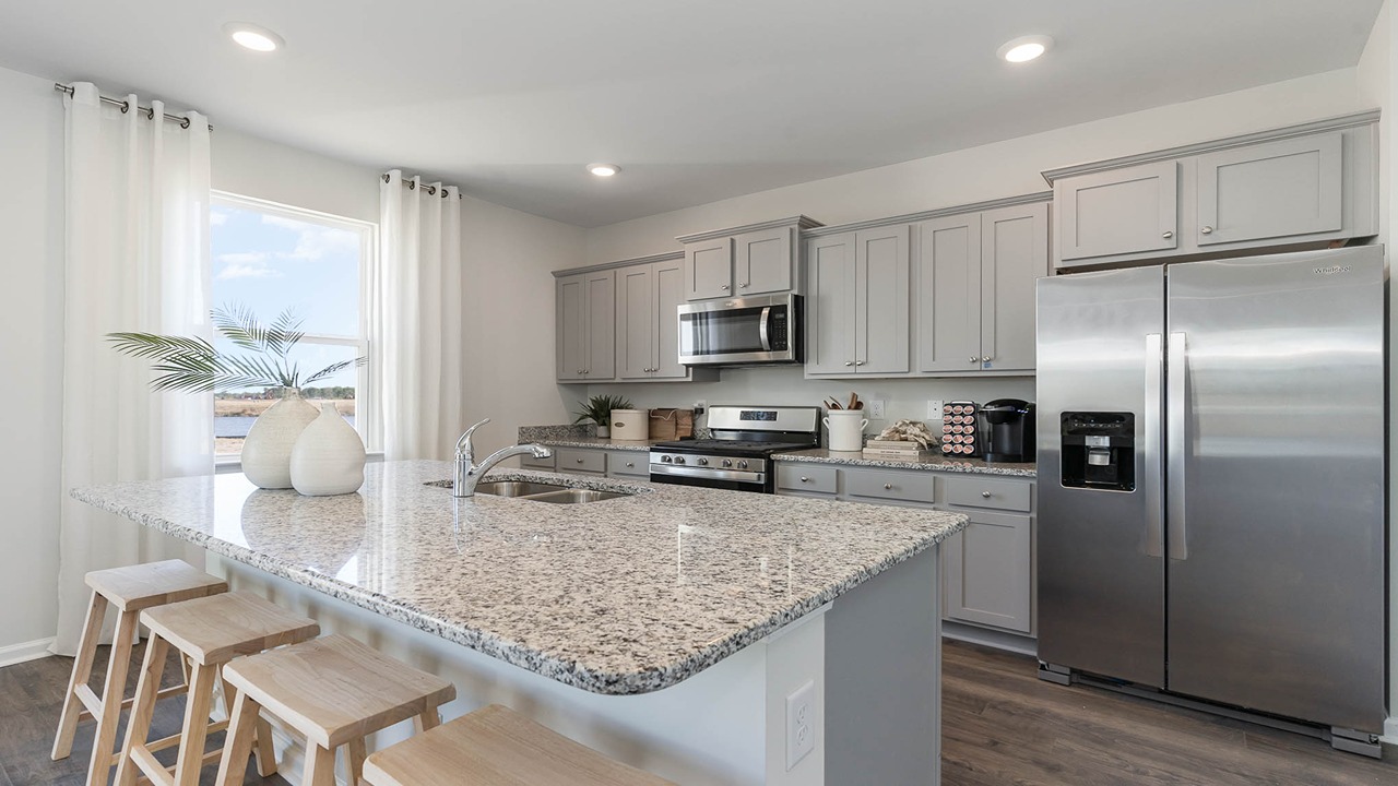 kitchen with gray cabinets