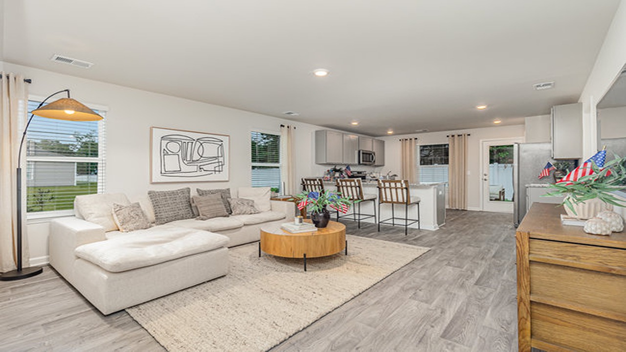 living room with ample lighting