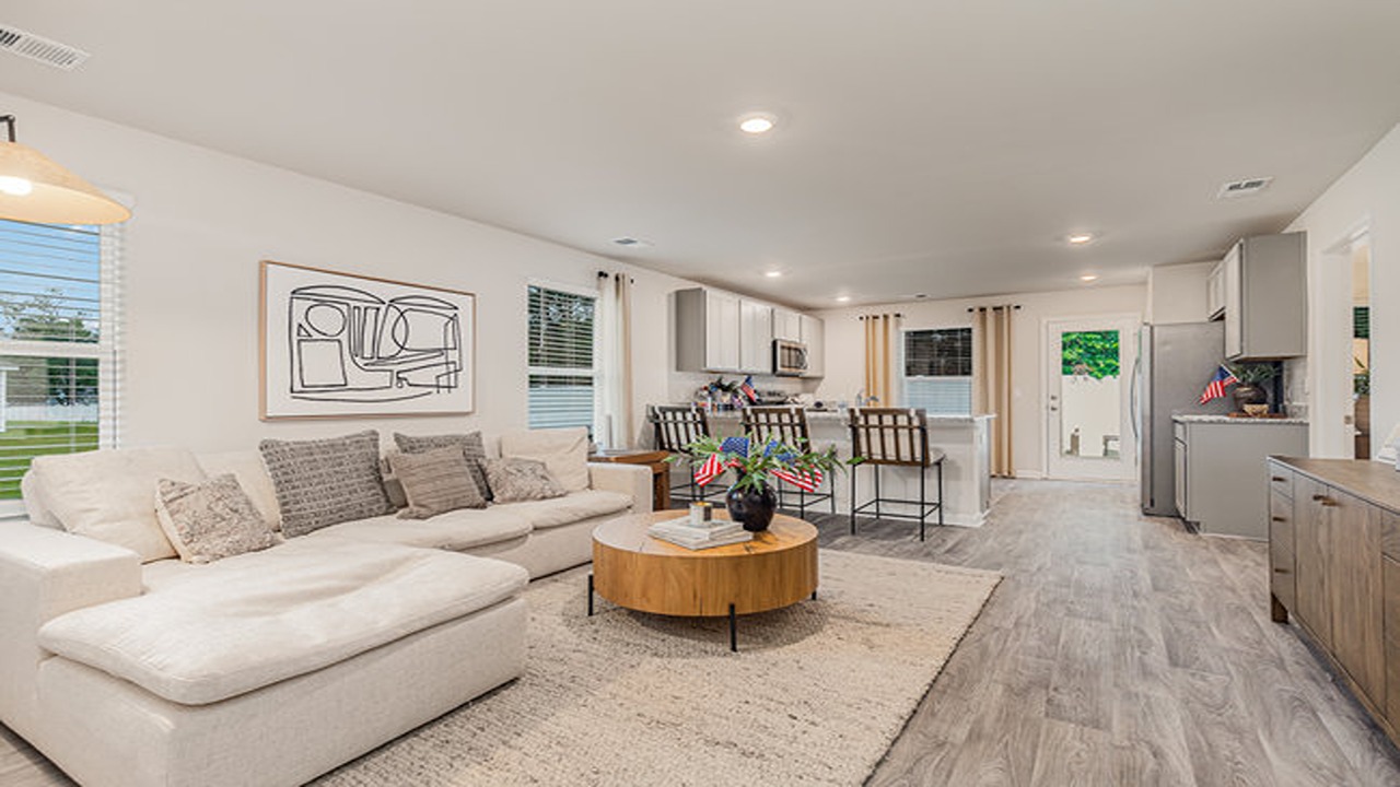 living room with ample lighting