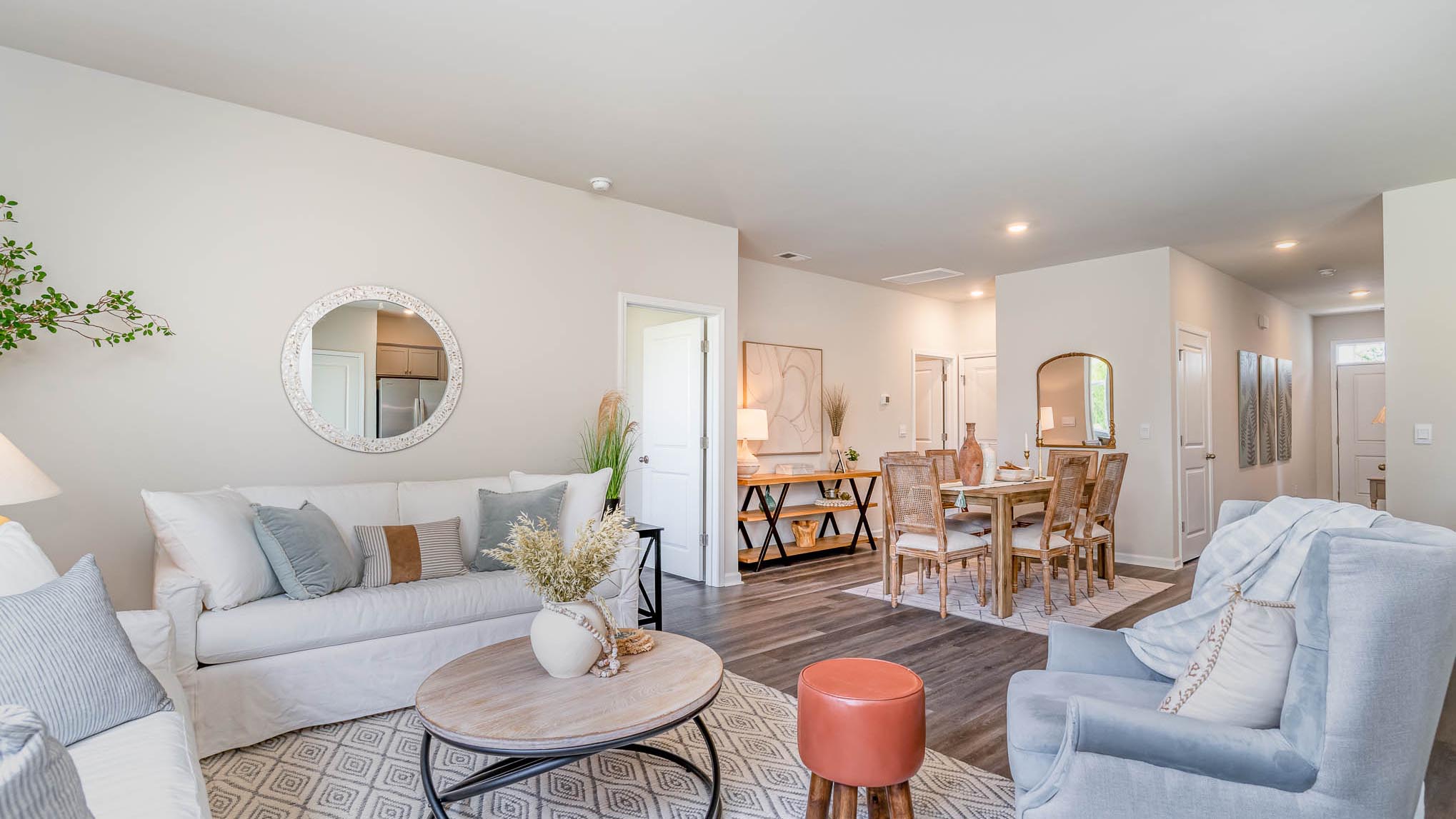 living room with dining in view