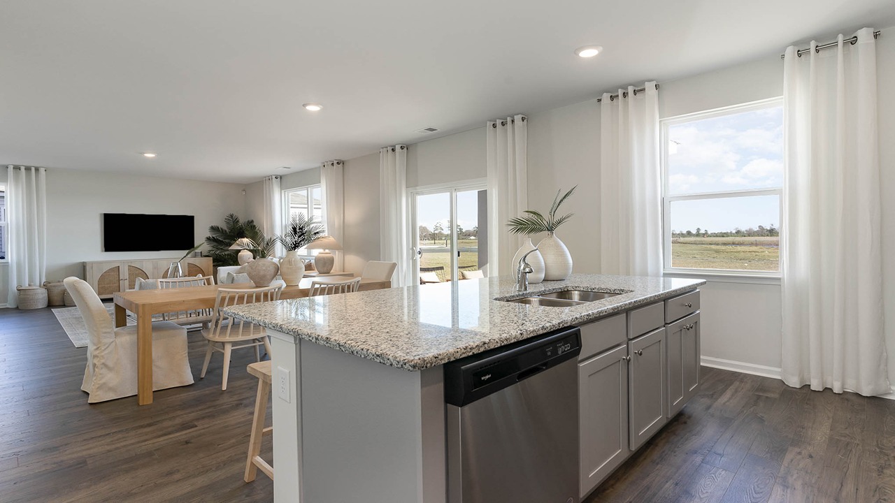 kitchen with living area in view