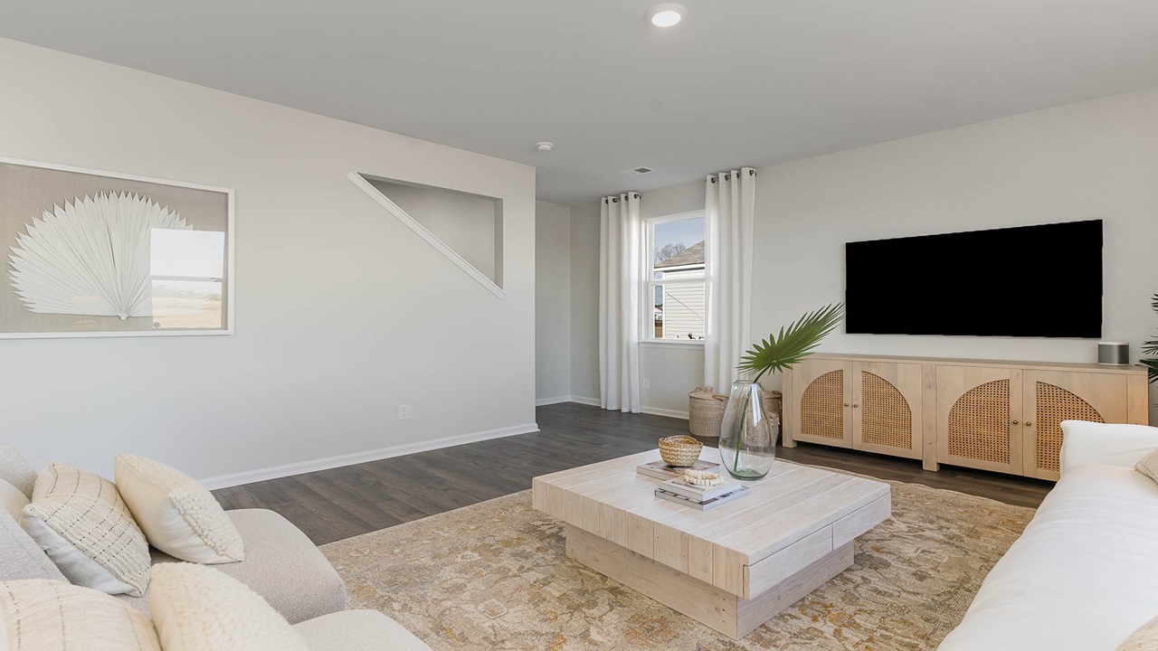 living room with staircase