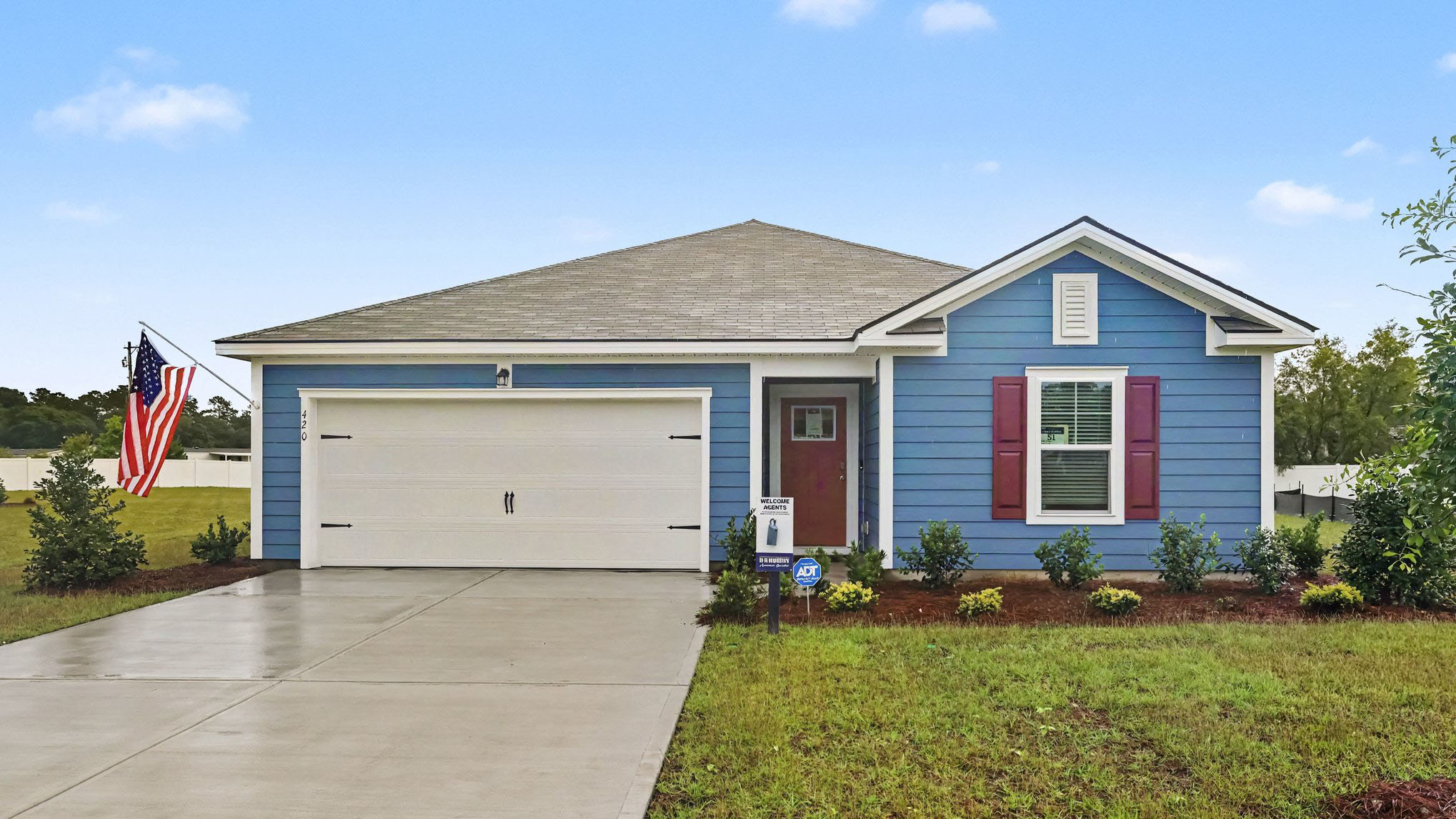 single-story home with two-car garage