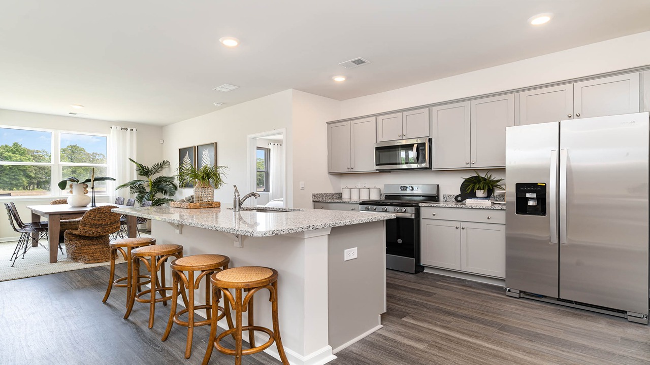 kitchen with gray cabinets