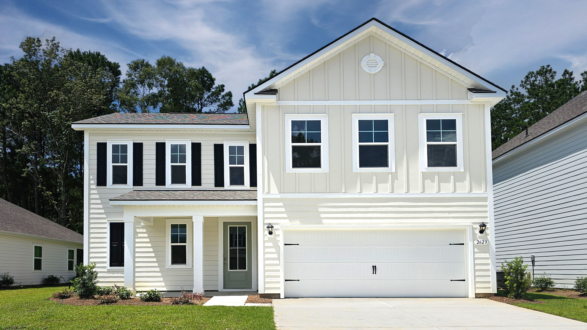 Two story home with two car garage