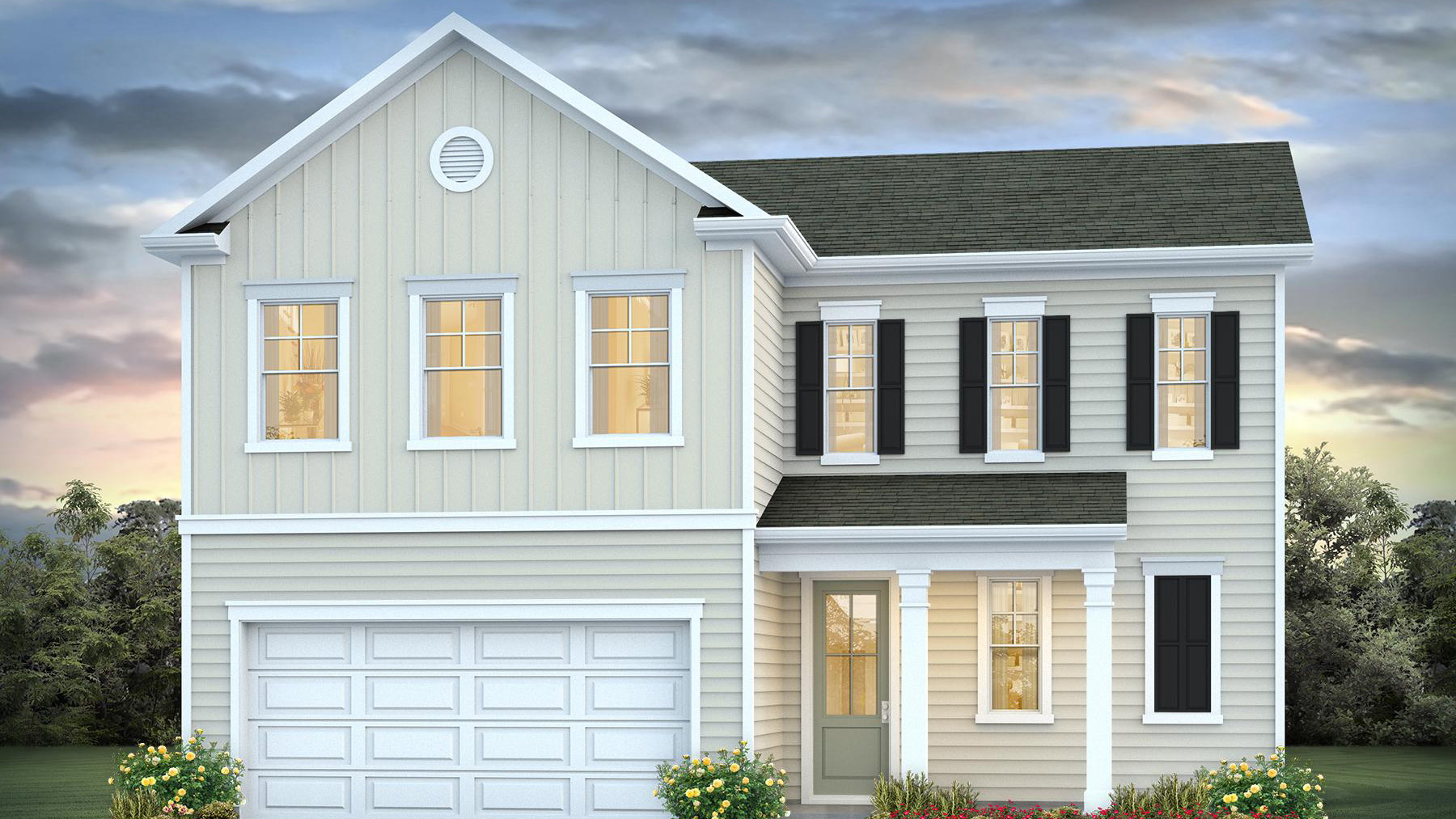 Two story home with two car garage