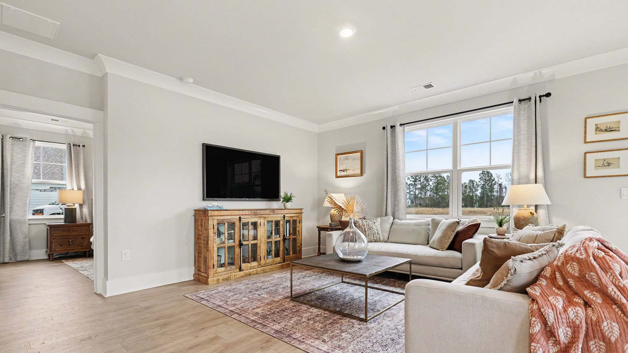 living room with big windows