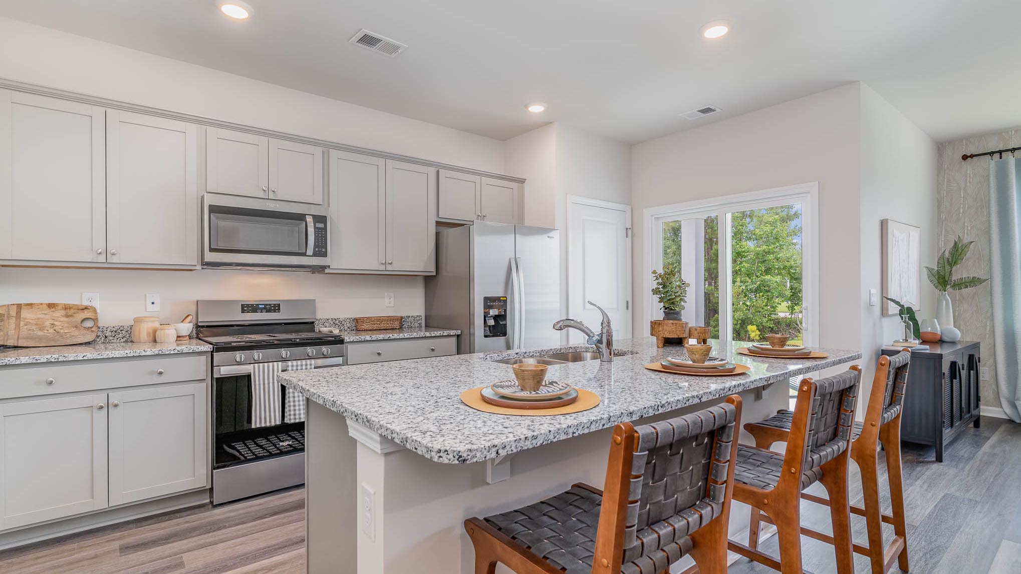 kitchen with gray cabinets