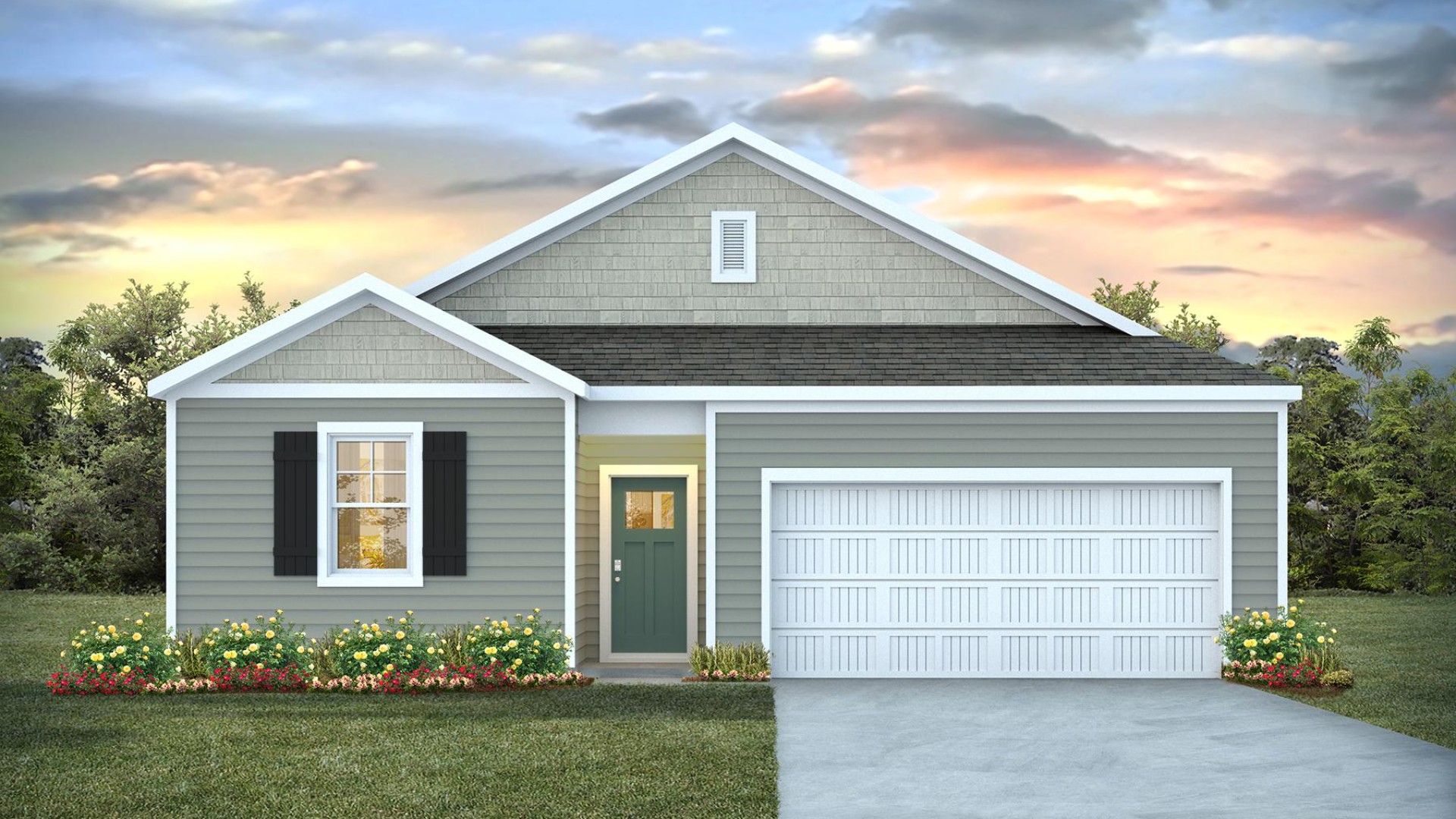 The Kerry floor plan located in Caspian Ridge in Richlands NC. offers open living space and a 2-car garage.