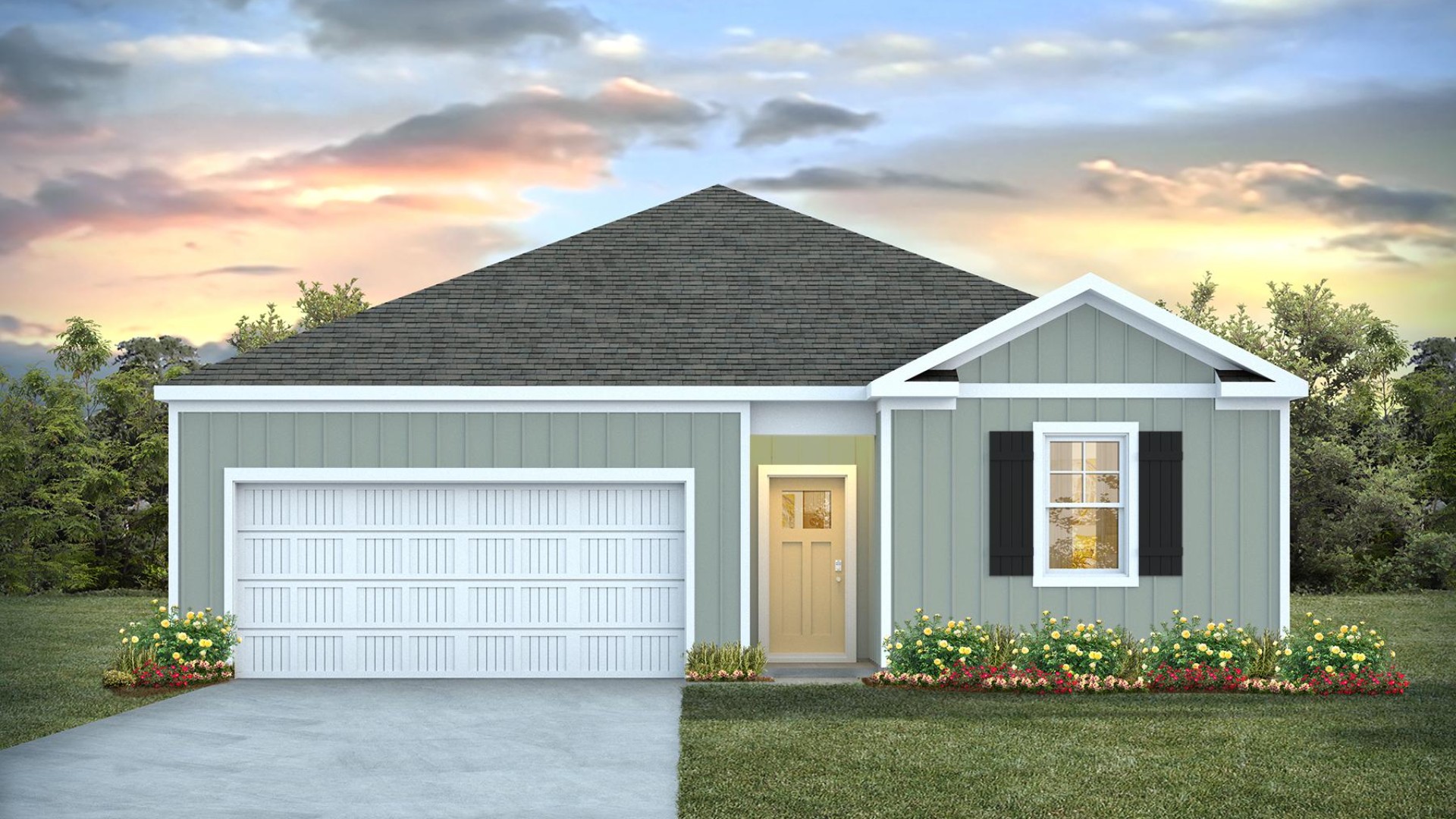 The Kerry floor plan located in Caspian Ridge in Richlands NC. offers open living space and a 2-car garage.