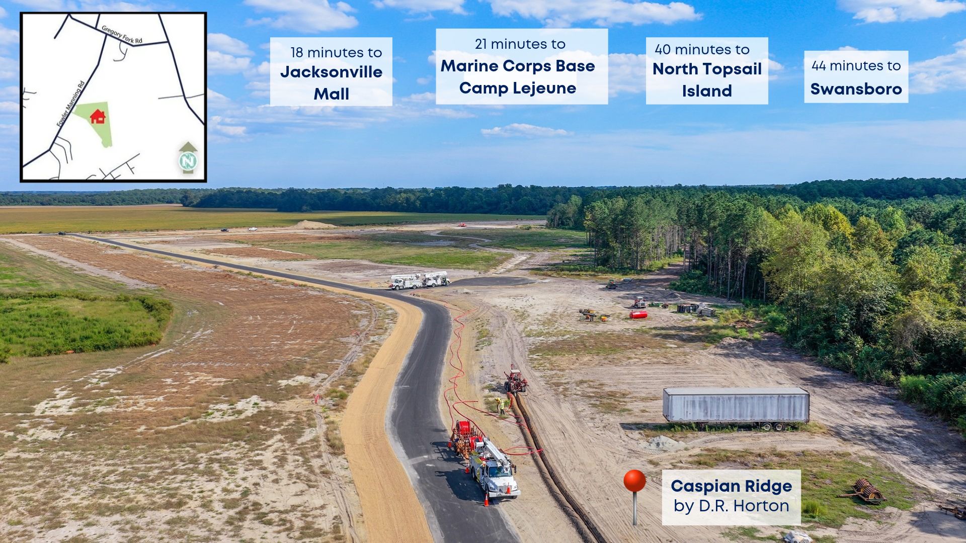 Caspian Ridge is located less than 3 miles from Hwy 258, giving you a peaceful Richlands setting with easy access to Jacksonville, Camp Lejeune, and surrounding communities