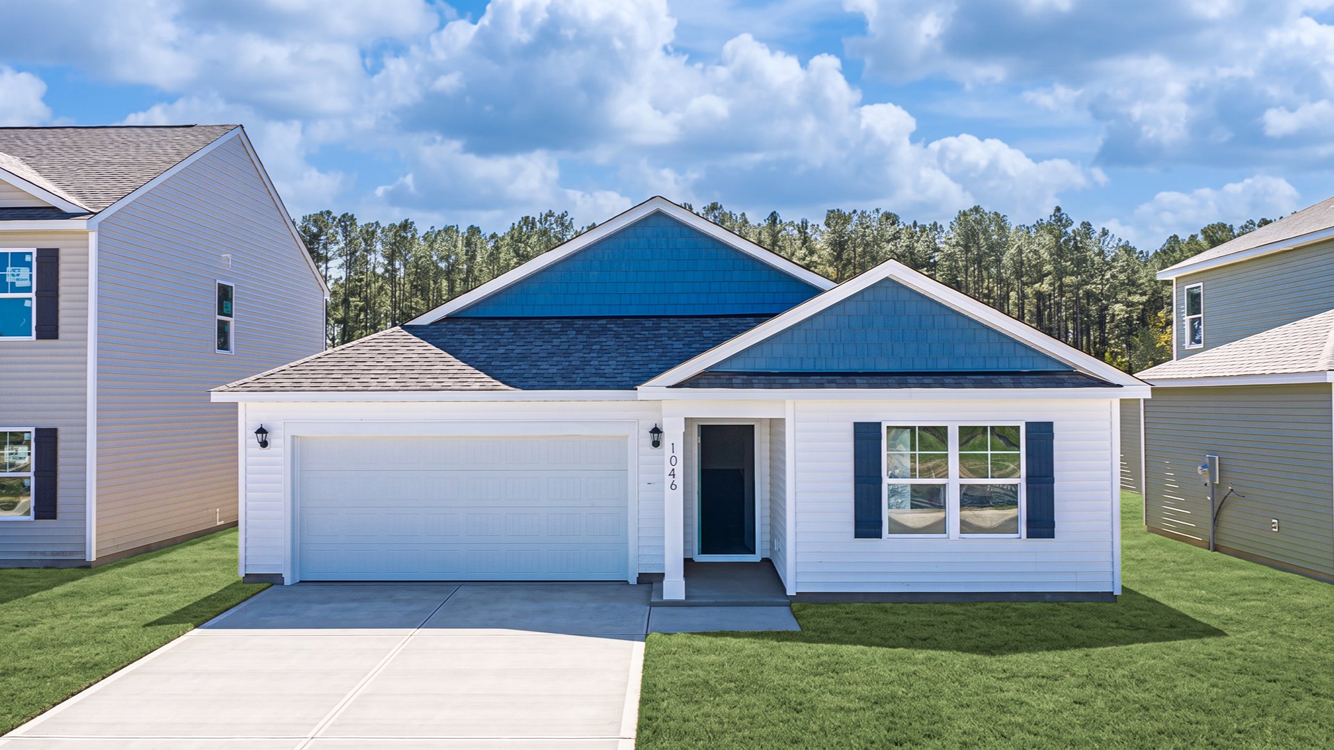 Entering the home, you’ll find access to two bedrooms that share a full bathroom. To the opposite side of the home are two bedrooms, a full bathroom with a linen closet and the laundry room. You’ll have plenty of room to grow with 2,017 square feet of living space.