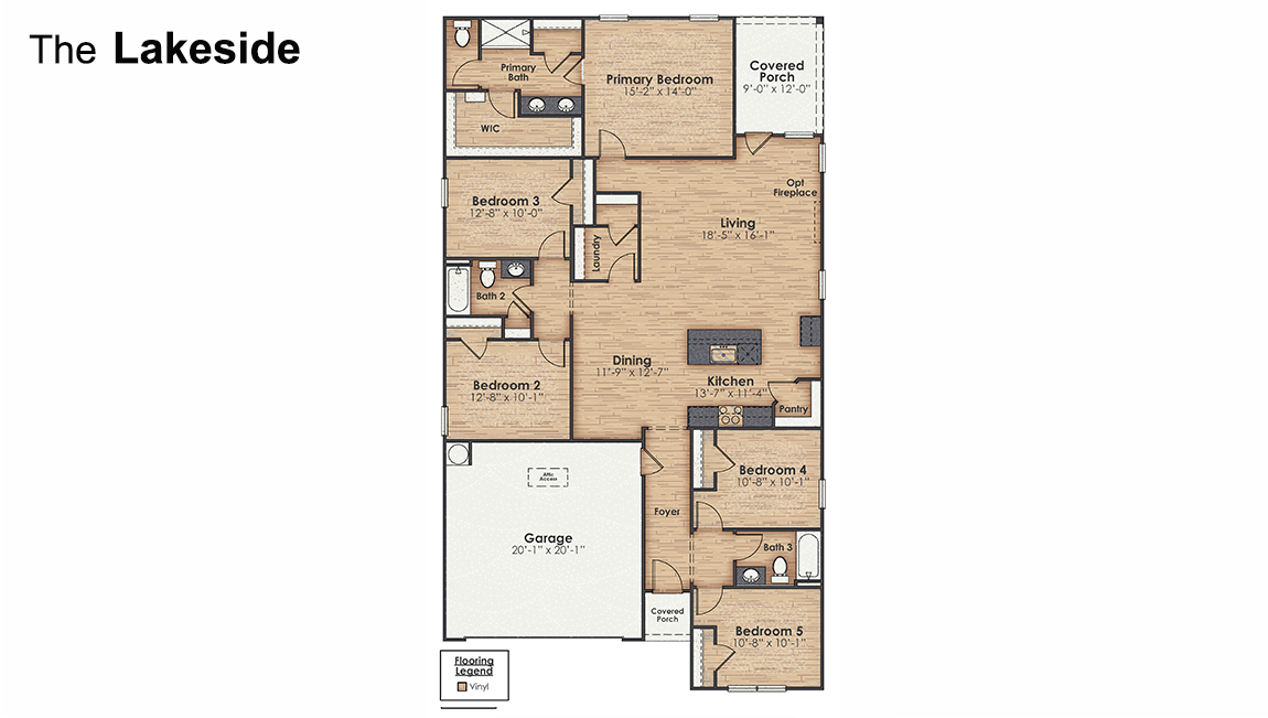 Entering the home, you’ll find access to two bedrooms that share a full bathroom. To the opposite side of the home are two bedrooms, a full bathroom with a linen closet and the laundry room.