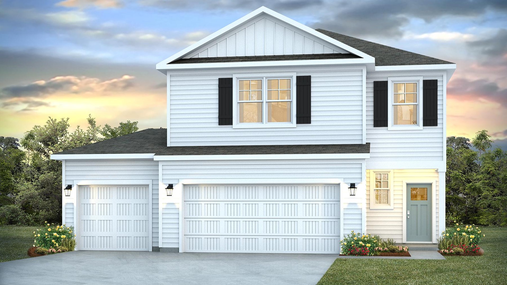 The Manning is a 4-bedroom, 2.5-bathroom, 2,203 sq ft home with a 2-car garage, and it has the owner's suite on the main level.