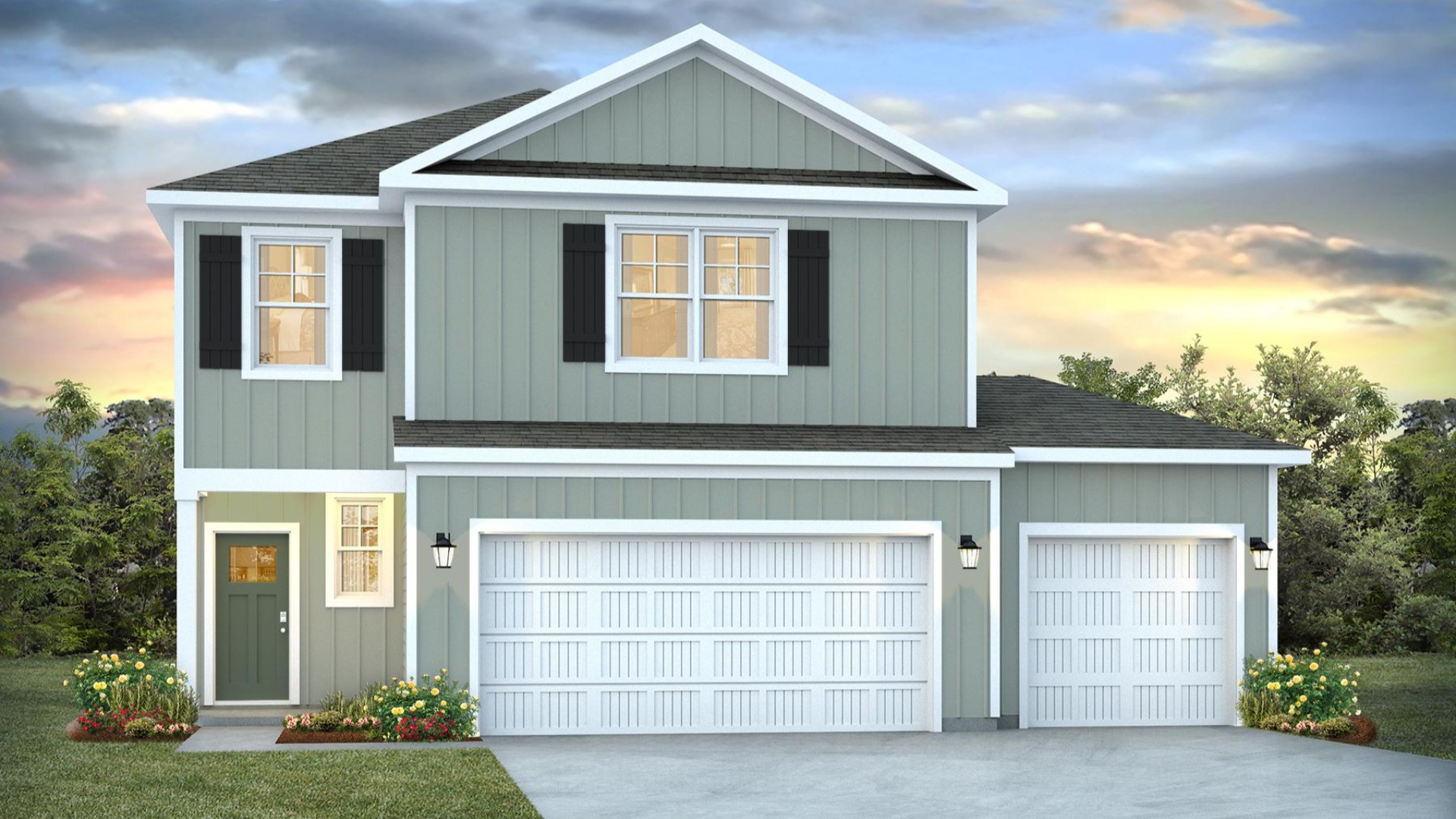 The Manning is a 4-bedroom, 2.5-bathroom, 2,203 sq ft home with a 2-car garage, and it has the owner's suite on the main level.