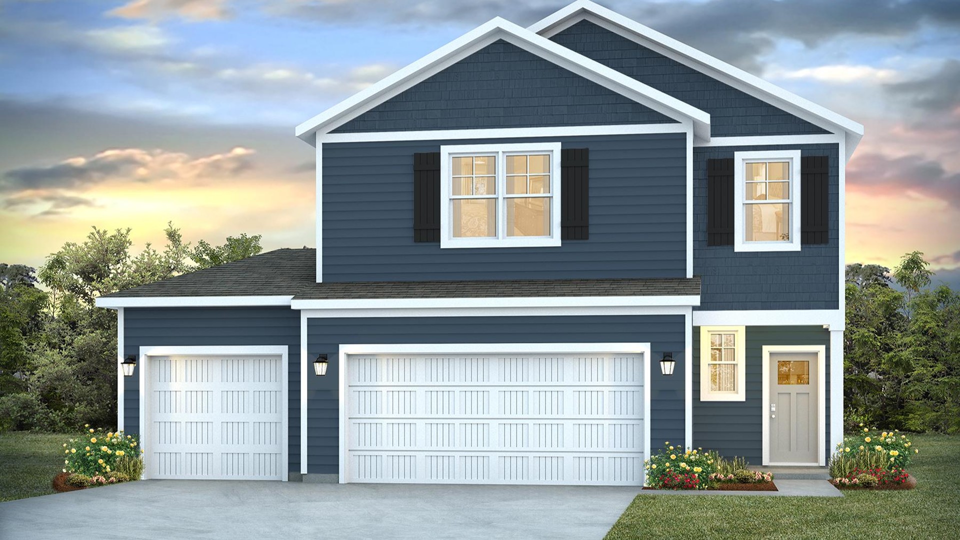 The Manning is a 4-bedroom, 2.5-bathroom, 2,203 sq ft home with a 2-car garage, and it has the owner's suite on the main level.