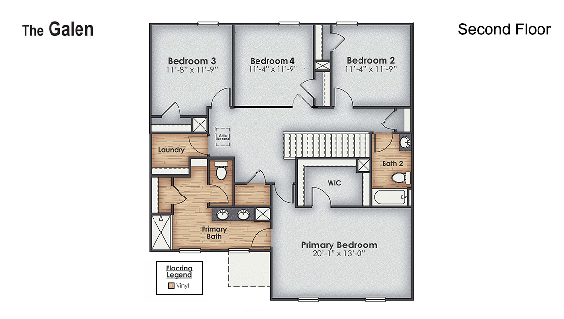 The Galen is one of the two-story floorplans in our Saunders Village community in Rieglewood, North Carolina Inside this spacious 4 bedroom, 2.5 bathroom home, you'll find 2,338 square feet of living space and a 2-car garage.
