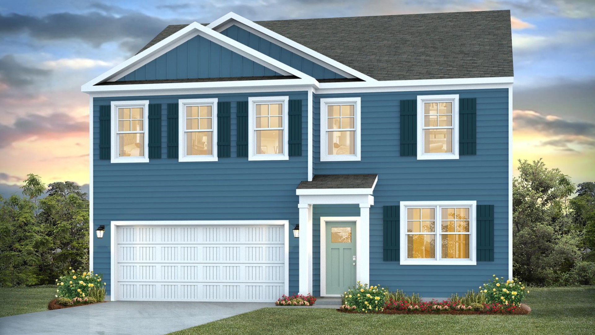 The Hanover is a spacious two-story home offered at Saunders Village in Rieglewood, North Carolina. The home features six bedrooms, two and a half bathrooms, plus a flex space and loft as well as two-car garage.The Hanover is a spacious two-story home offered at Saunders Village in Rieglewood, North Carolina. The home features six bedrooms, two and a half bathrooms, plus a flex space and loft as well as two-car garage.
