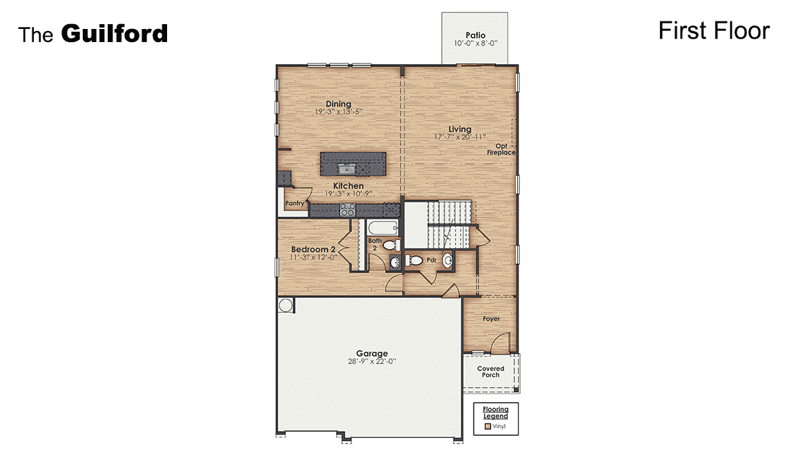 The Guilford is one of our two-story floorplans featured in our Saunders Village community in Riegelwood, North Carolina. With 3 modern exteriors to choose from, the Guilford is sure to turn heads. Inside this 5 bedroom, 4.5 bathroom homeThe Guilford is one of our two-story floorplans featured in our Saunders Village community in Riegelwood, North Carolina. With 3 modern exteriors to choose from, the Guilford is sure to turn heads. Inside this 5 bedroom, 4.5 bathroom home