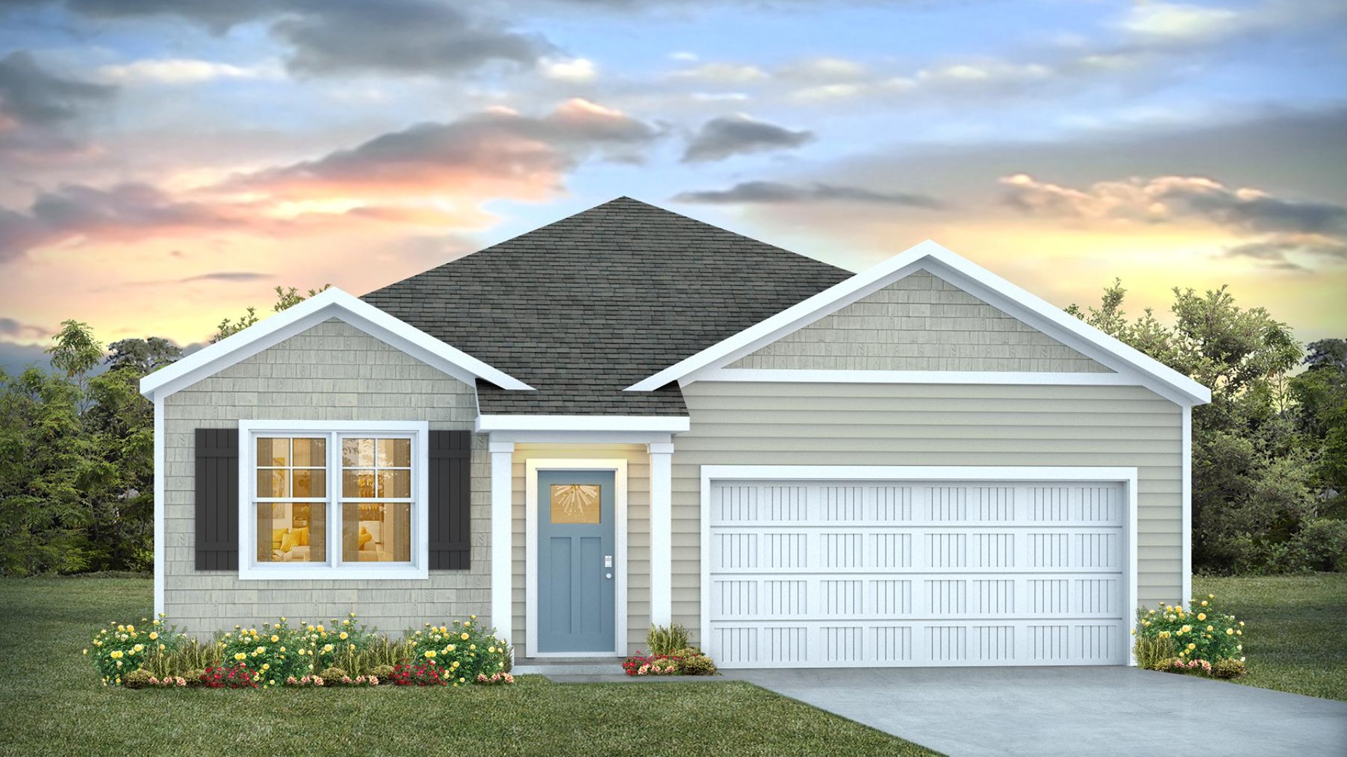 New Homes in Jacksonville NC. Vineyard Trail. The Aria is a 3-bedroom, 2-bathroom home with 1,618 square feet of open living space. Its centerpiece is the showstopper kitchen, featuring a large island, stainless steel appliances, and a spacious pantry. This one-level floor plan is perfect for entertaining or relaxing in style. The Primary Suite offers a massive closet and a luxurious bathroom with a walk-in shower, linen closet, and dual vanity. With its open layout and sleek design, the Aria is ideal for anyone seeking comfort and modern features.