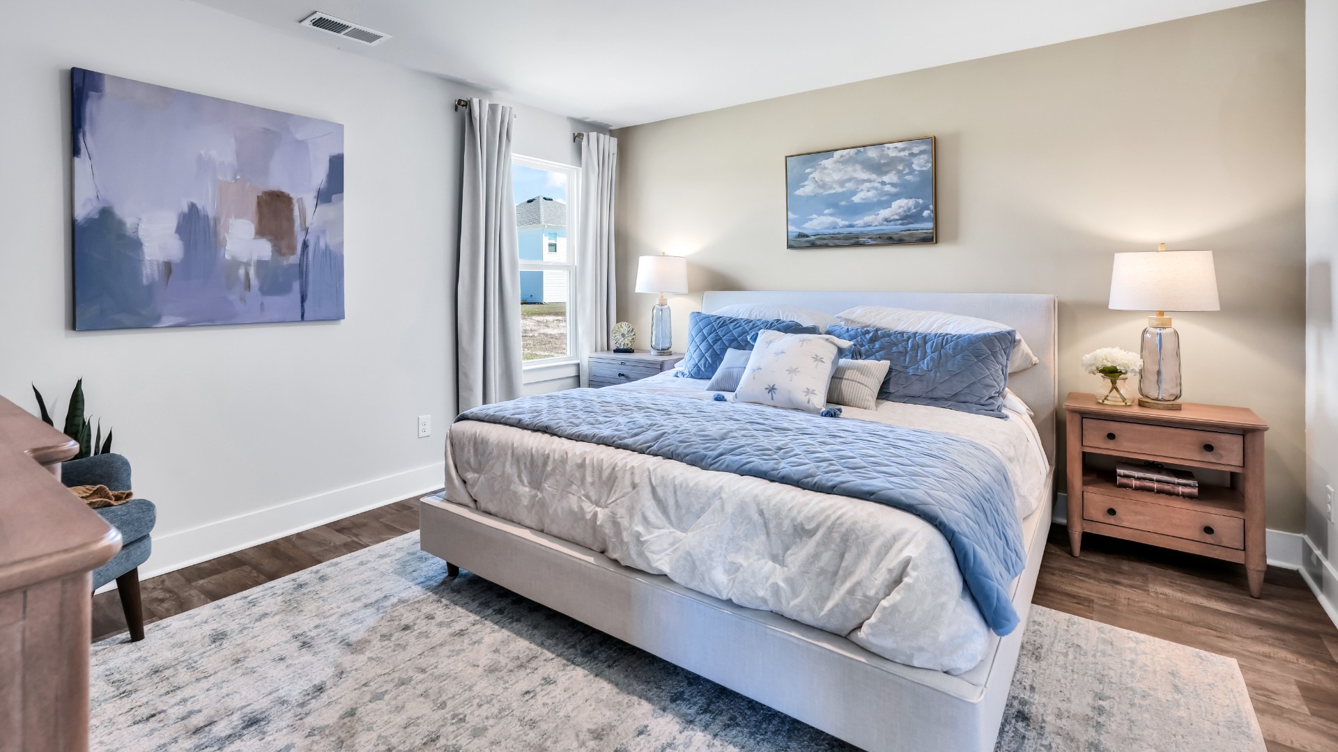 The primary bedroom has its own attached bathroom that features a walk-in closet and all the space you need to get ready in the morning.