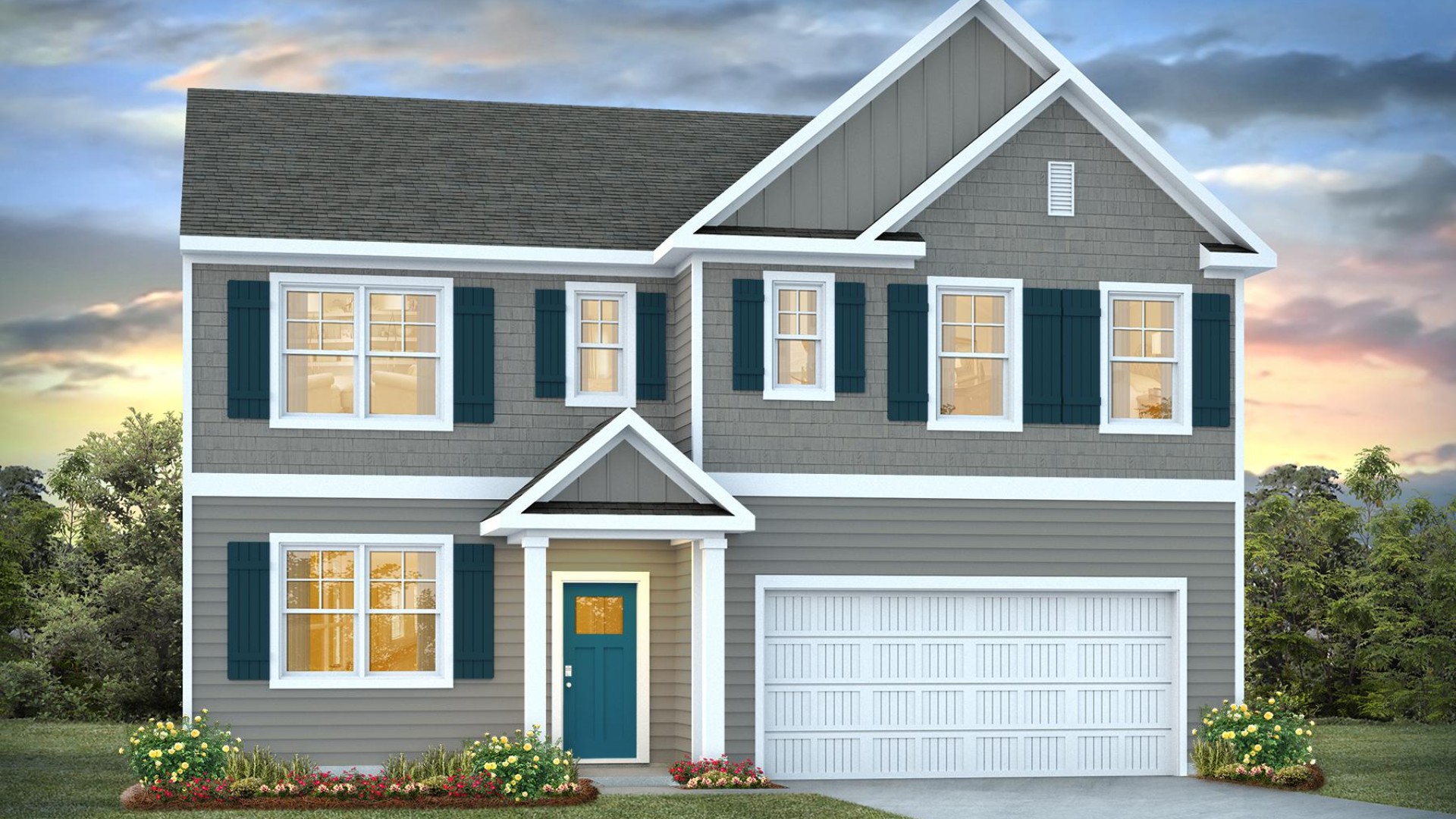 New Homes in Jacksonville NC. Vineyard Trail. The Hayden Floorplan offers 2,511 square feet with 5 bedrooms, 3 full bathrooms, and a 2-car garage. The upstairs has an additional living space, a laundry room, and a Primary Bedroom. Downstairs, a flex room can be used as an office or sitting area, while the open-concept kitchen features granite countertops and stainless steel appliances. The kitchen seamlessly connects to the dining and living areas, creating a great space for entertainment. If you're seeking a spacious home with modern features, the Hayden Floorplan is a top choice.