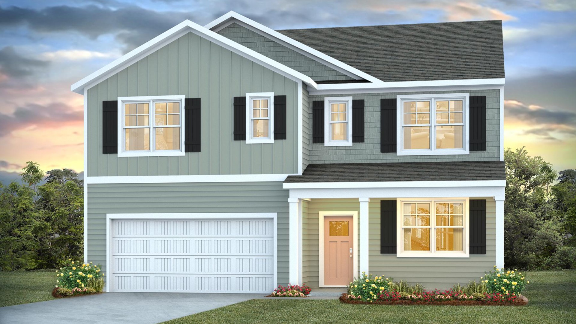 New Homes in Jacksonville NC. Vineyard Trail. The Hayden Floorplan offers 2,511 square feet with 5 bedrooms, 3 full bathrooms, and a 2-car garage. The upstairs has an additional living space, a laundry room, and a Primary Bedroom. Downstairs, a flex room can be used as an office or sitting area, while the open-concept kitchen features granite countertops and stainless steel appliances. The kitchen seamlessly connects to the dining and living areas, creating a great space for entertainment. If you're seeking a spacious home with modern features, the Hayden Floorplan is a top choice.