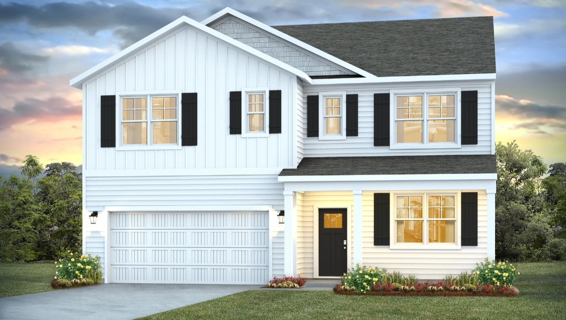 New Homes in Jacksonville NC. Vineyard Trail. The Hayden Floorplan offers 2,511 square feet with 5 bedrooms, 3 full bathrooms, and a 2-car garage. The upstairs has an additional living space, a laundry room, and a Primary Bedroom. Downstairs, a flex room can be used as an office or sitting area, while the open-concept kitchen features granite countertops and stainless steel appliances. The kitchen seamlessly connects to the dining and living areas, creating a great space for entertainment. If you're seeking a spacious home with modern features, the Hayden Floorplan is a top choice.