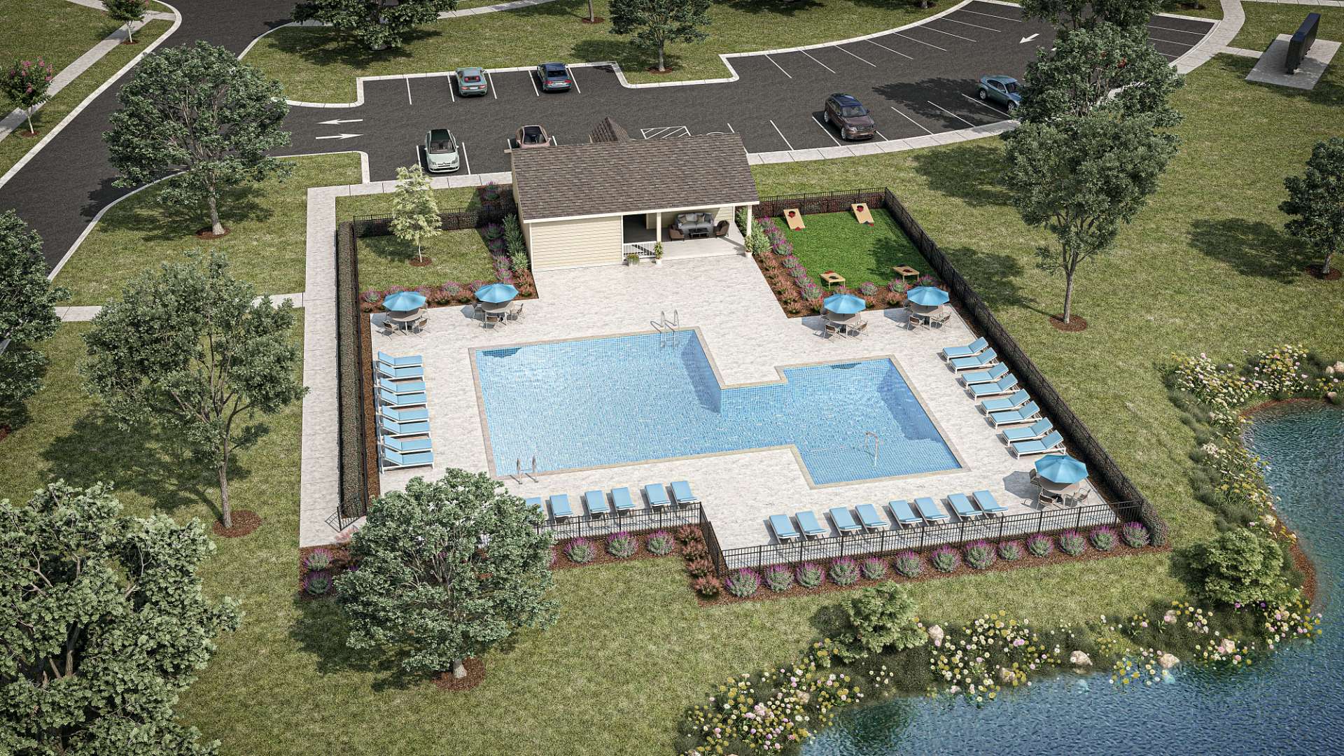 Future amenities include a sparking swimming pool, playground, and open-air pavilion.