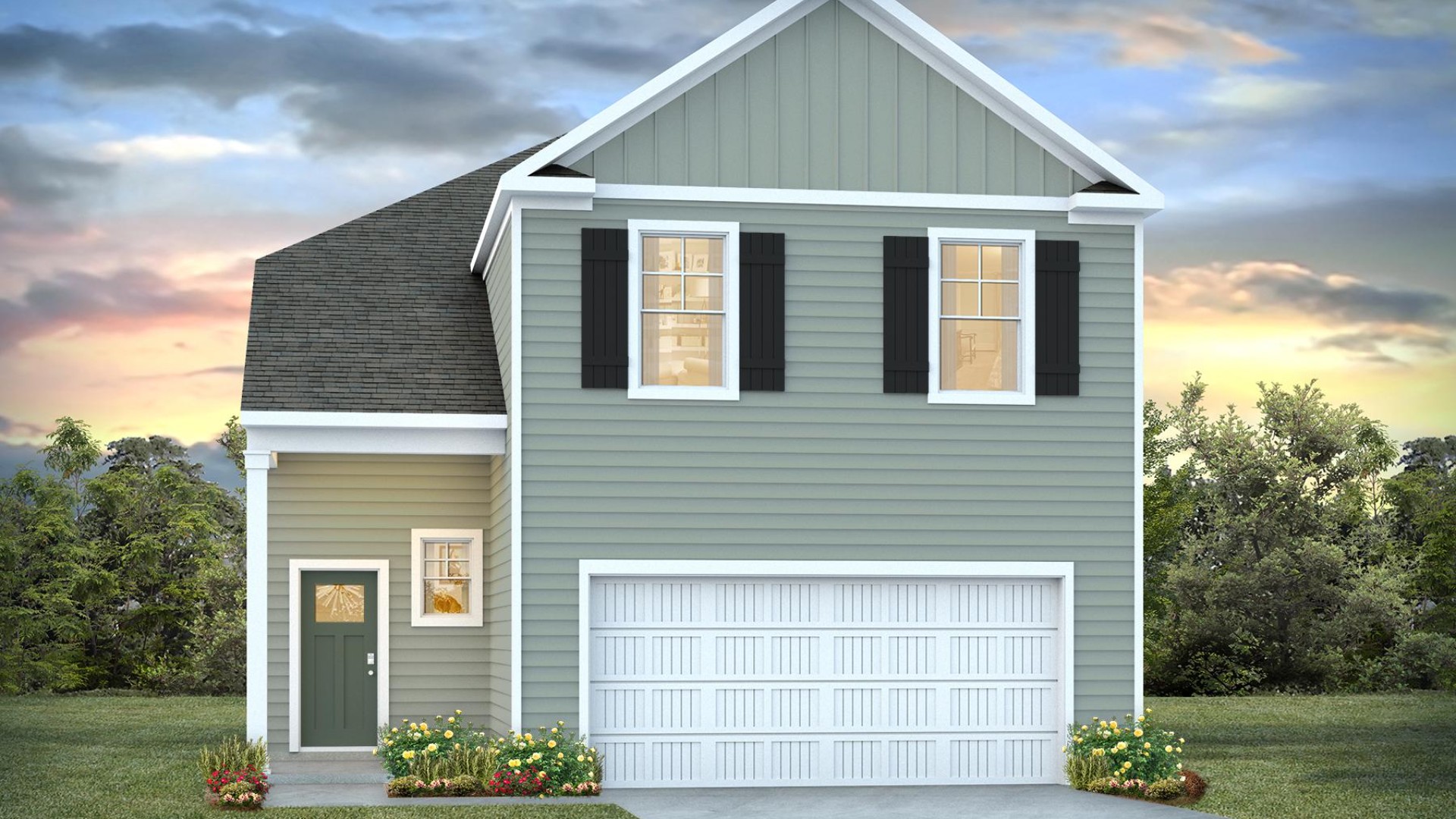 New Homes in Jacksonville NC. Vineyard Trail. The Hayden Floorplan offers 2,511 square feet with 5 bedrooms, 3 full bathrooms, and a 2-car garage. The upstairs has an additional living space, a laundry room, and a Primary Bedroom. Downstairs, a flex room can be used as an office or sitting area, while the open-concept kitchen features granite countertops and stainless steel appliances. The kitchen seamlessly connects to the dining and living areas, creating a great space for entertainment. If you're seeking a spacious home with modern features, the Hayden Floorplan is a top choice.