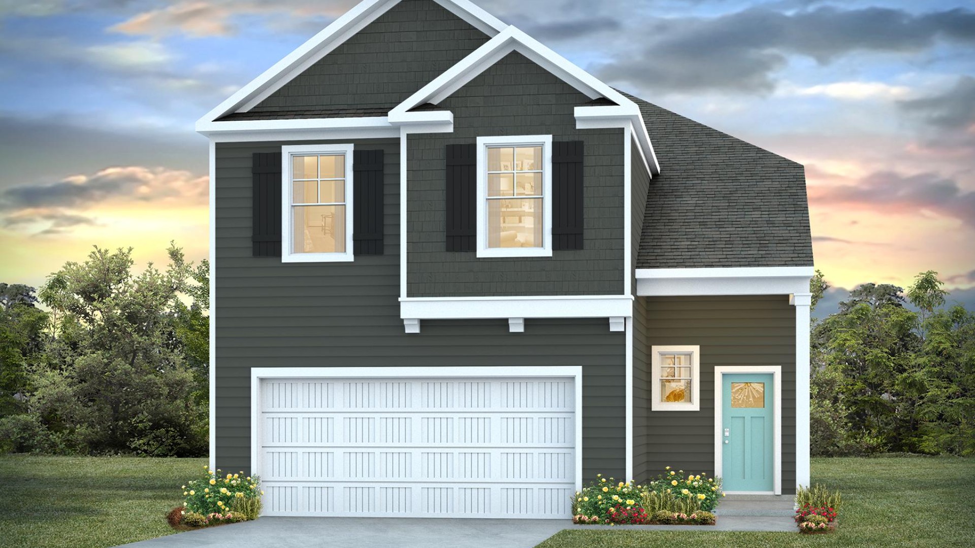 New Homes in Jacksonville NC. Vineyard Trail. The Hayden Floorplan offers 2,511 square feet with 5 bedrooms, 3 full bathrooms, and a 2-car garage. The upstairs has an additional living space, a laundry room, and a Primary Bedroom. Downstairs, a flex room can be used as an office or sitting area, while the open-concept kitchen features granite countertops and stainless steel appliances. The kitchen seamlessly connects to the dining and living areas, creating a great space for entertainment. If you're seeking a spacious home with modern features, the Hayden Floorplan is a top choice.